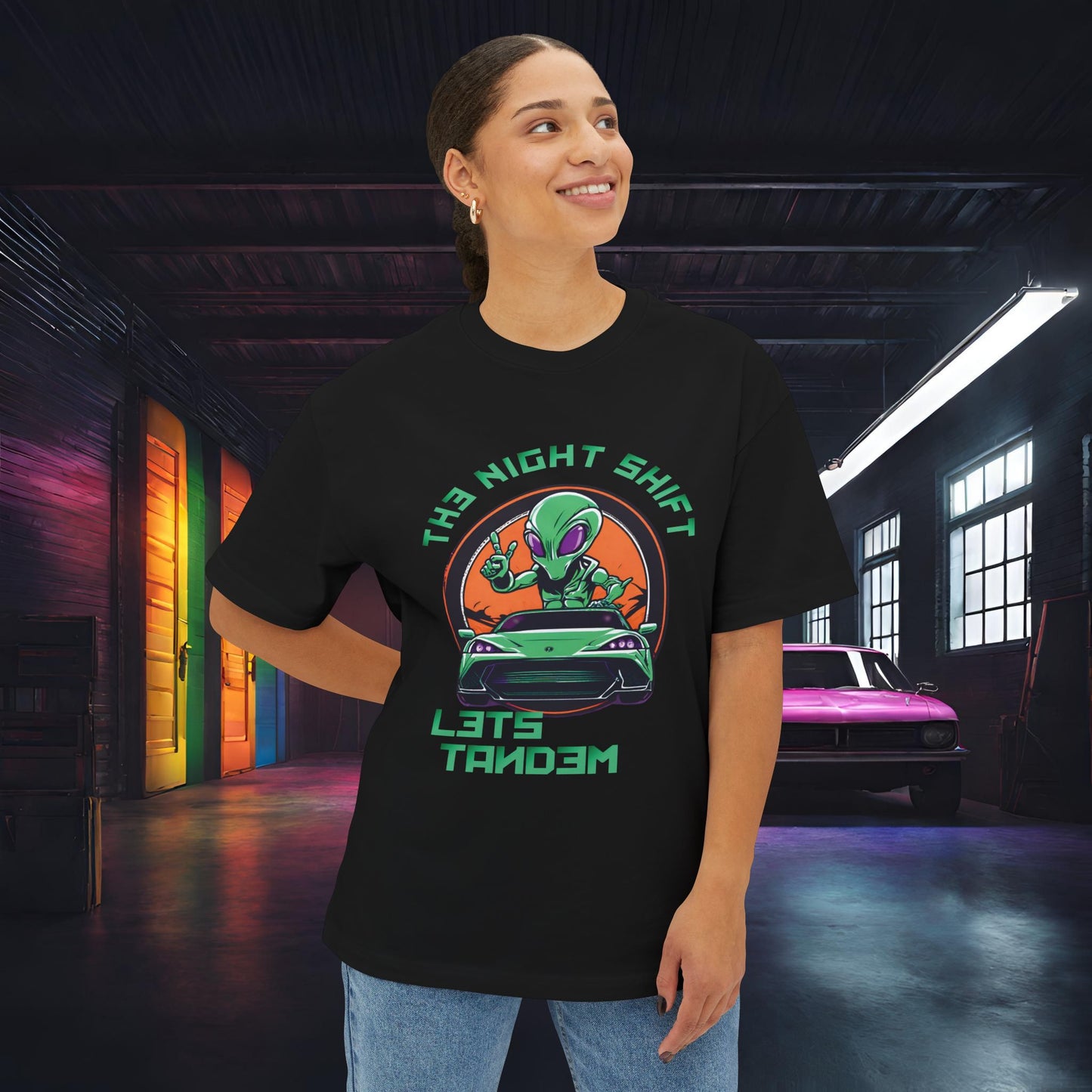 Lets Tandem Alien-Premium, Ultra Soft, Unisex Oversized Boxy Tee Printify by The Night Shift Automotive Apparel
