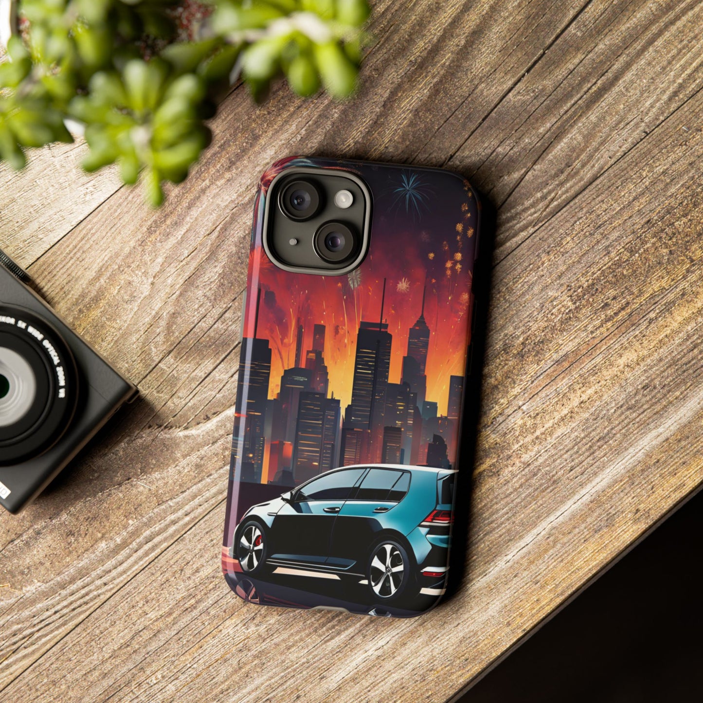 Volkswagon Golf GTI Fireworks-Dual Layer Ultra Tough Phone Case iPhone 15 Glossy Printify by The Night Shift Automotive Apparel
