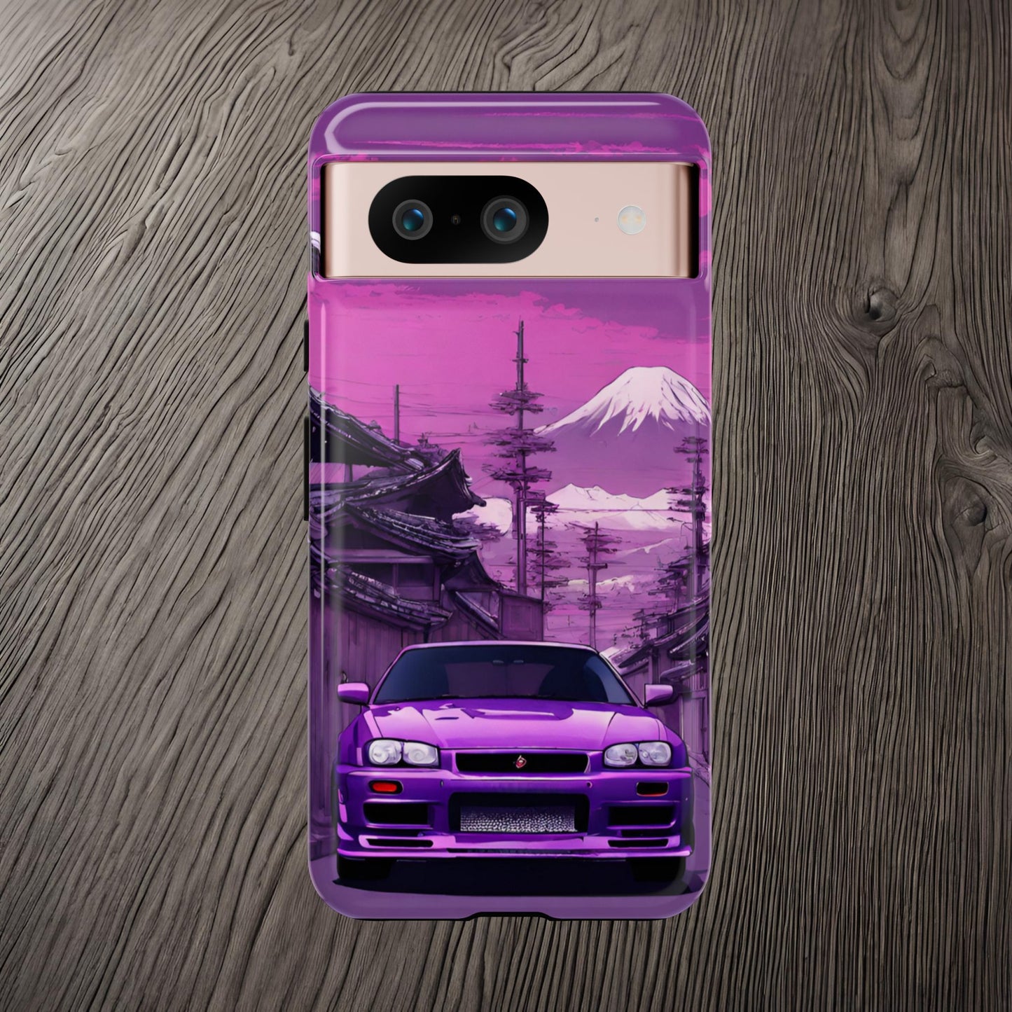 Nissan Skyline R34 Mt Fuji-Dual Layer Ultra Tough Phone Case Google Pixel 8 Glossy Printify by The Night Shift Automotive Apparel