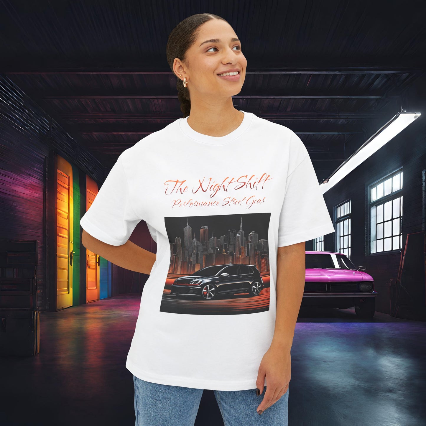 Volkswagen Golf GTI Urban Streets-Premium, Ultra Soft Unisex Oversized Boxy Tee Printify by The Night Shift Automotive Apparel