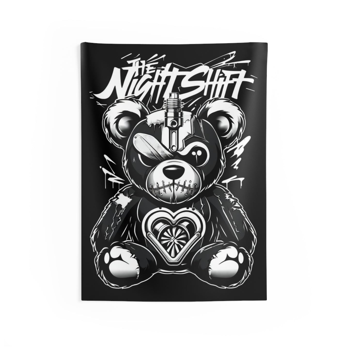 Tattered Teddy Indoor Wall Tapestries - Shop Banner 26" × 36" Printify by The Night Shift Automotive Apparel