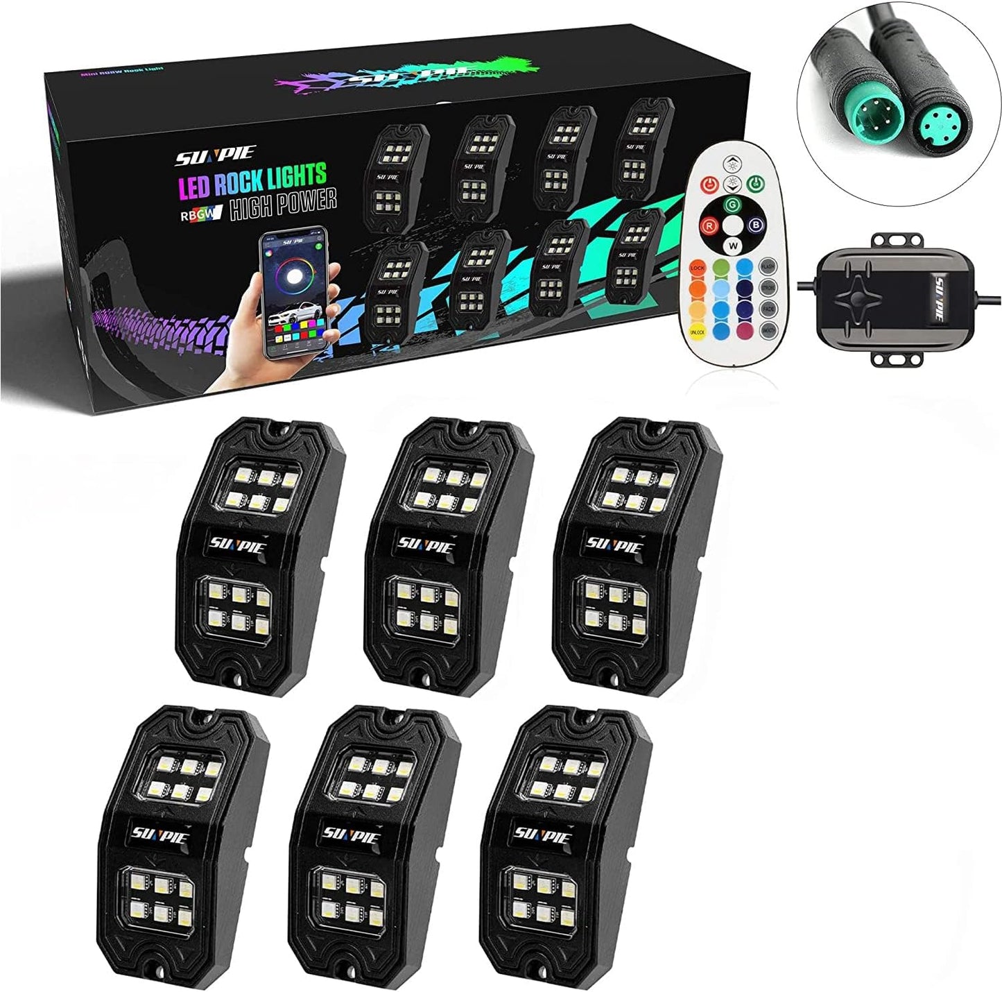 210 Degrees Wide Angle RGBW Rock Lights App/Voice Mode Music Mode 6Pcs The Night Shift Performance Street Gear by The Night Shift Automotive Apparel