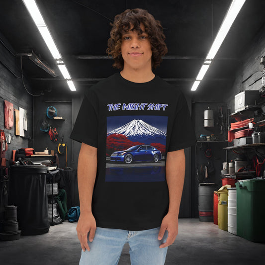 Infiniti G37 Sedan Mt Fuji-Premium, Ultra Soft Unisex Oversized Boxy Tee Black Printify by The Night Shift Automotive Apparel