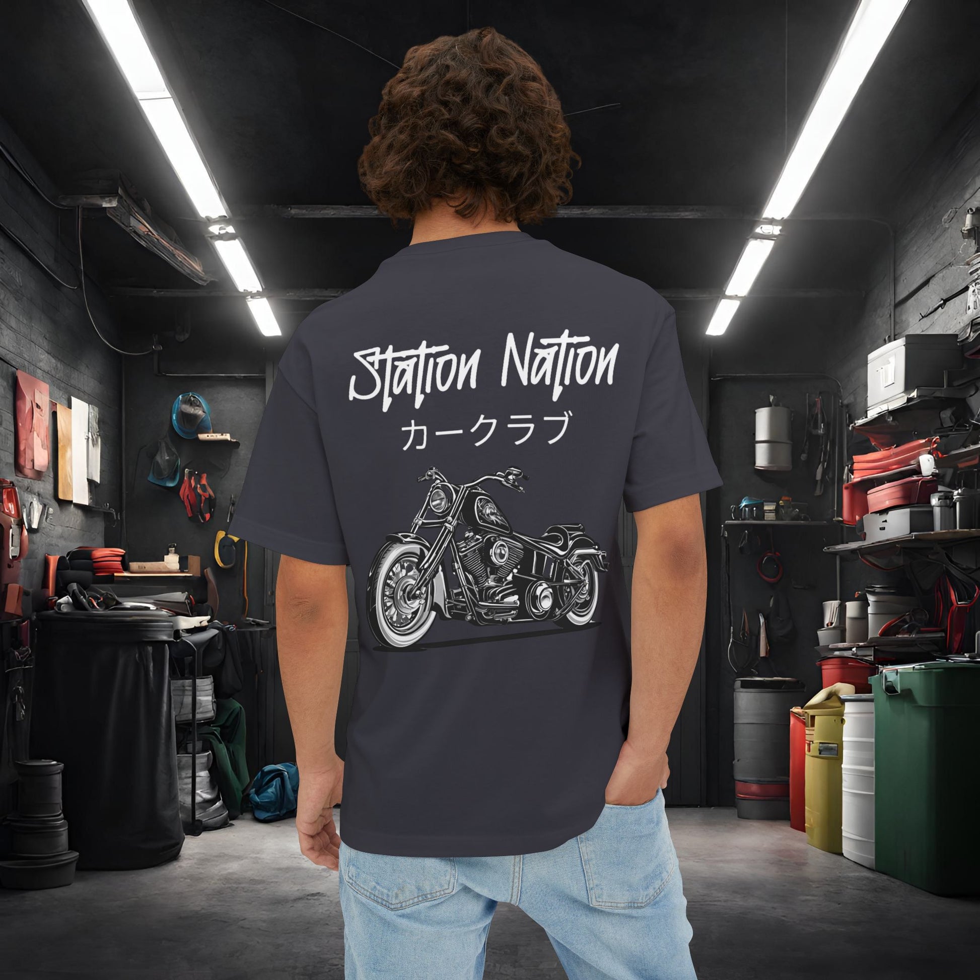 Station Nation-Premium, Ultra Soft Unisex Oversized Boxy Tee Dark Grey Printify by The Night Shift Automotive Apparel