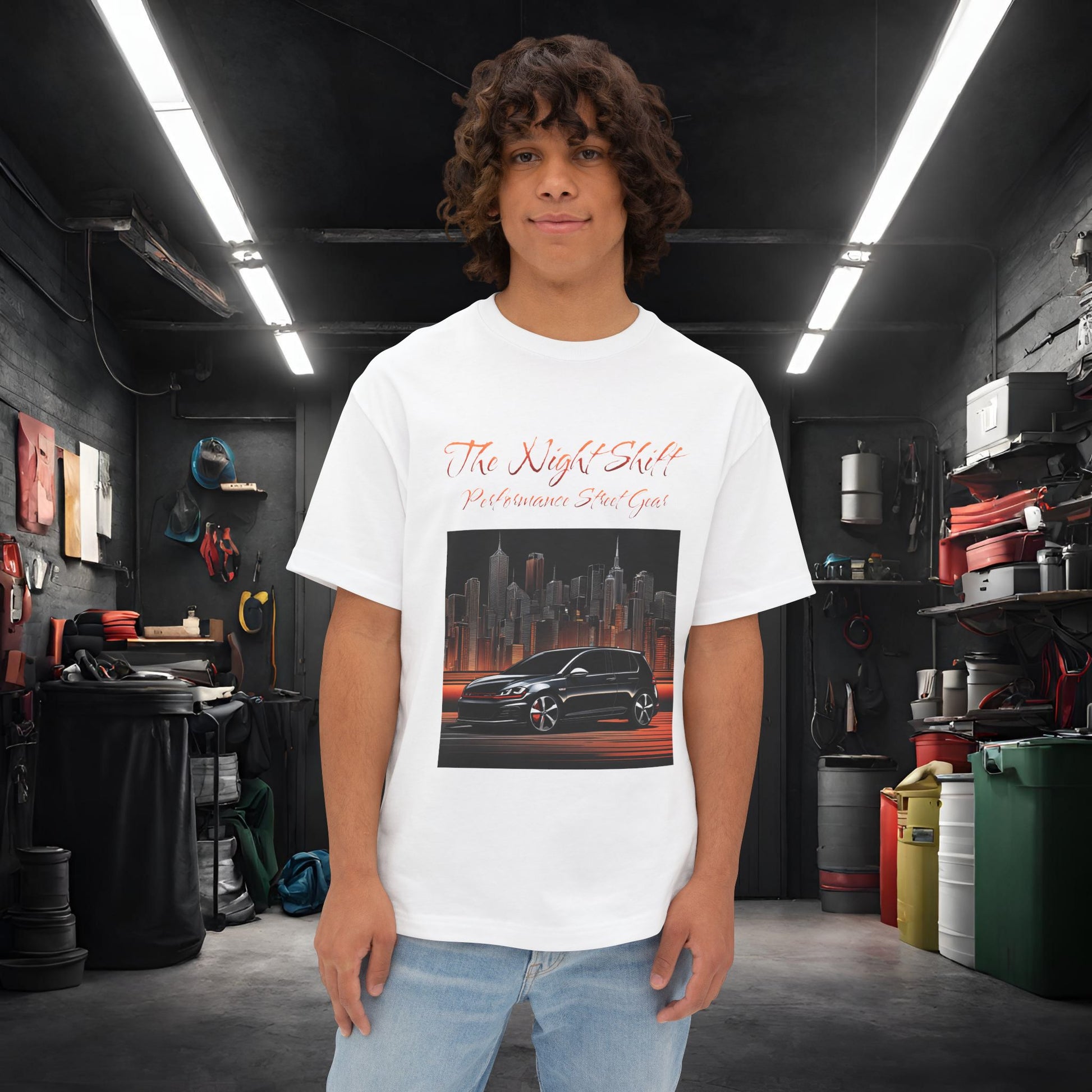 Volkswagen Golf GTI Urban Streets-Premium, Ultra Soft Unisex Oversized Boxy Tee White Printify by The Night Shift Automotive Apparel