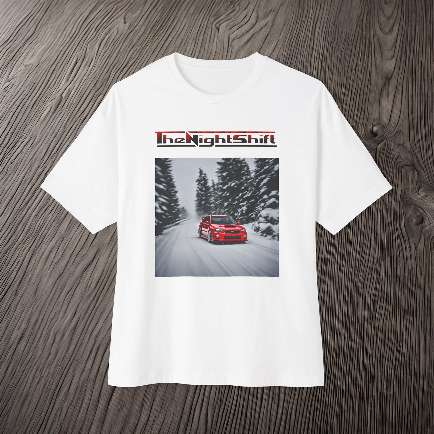Subaru Impreza WRX/STI Snow Drifting-Premium, Ultra Soft Unisex Oversized Boxy Tee Printify by The Night Shift Automotive Apparel