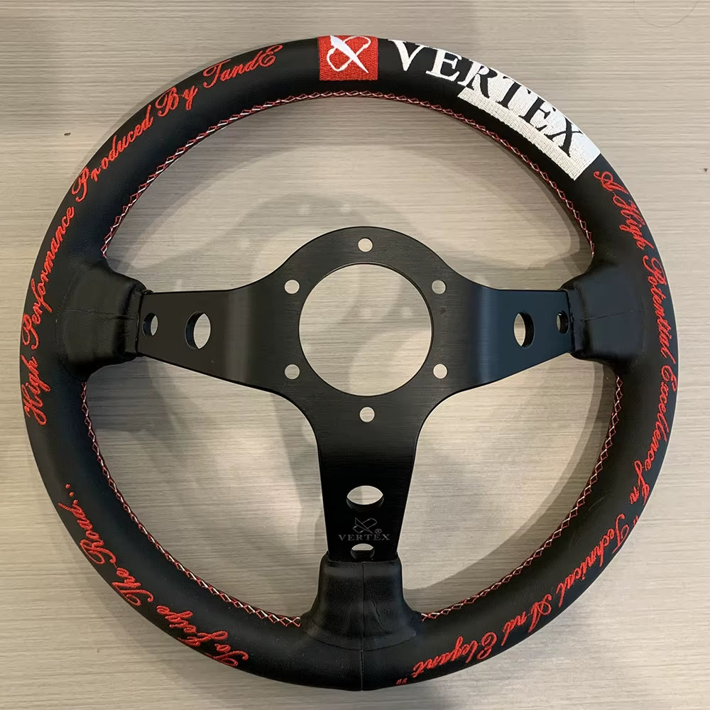 VERTEX Lang 330mm Genuine Leather Embroidered Deep Dish Steering Wheel The Night Shift Performance Street Gear by The Night Shift Automotive Apparel