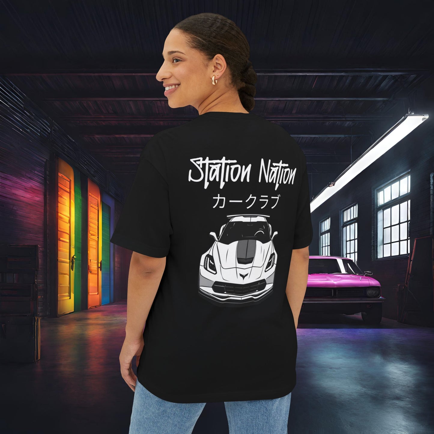 Station Nation-Premium, Ultra Soft Unisex Oversized Boxy Tee Printify by The Night Shift Automotive Apparel