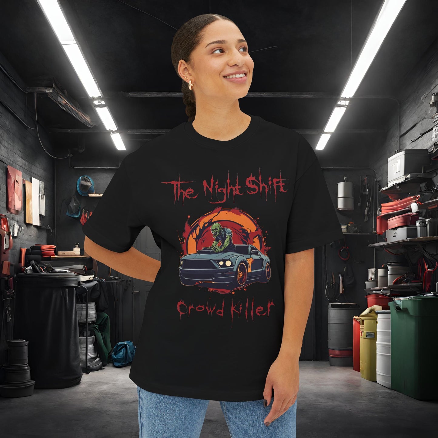 Crowd Killer Zombie Mustang-Premium, Ultra Soft Unisex Oversized Boxy Tee Printify by The Night Shift Automotive Apparel