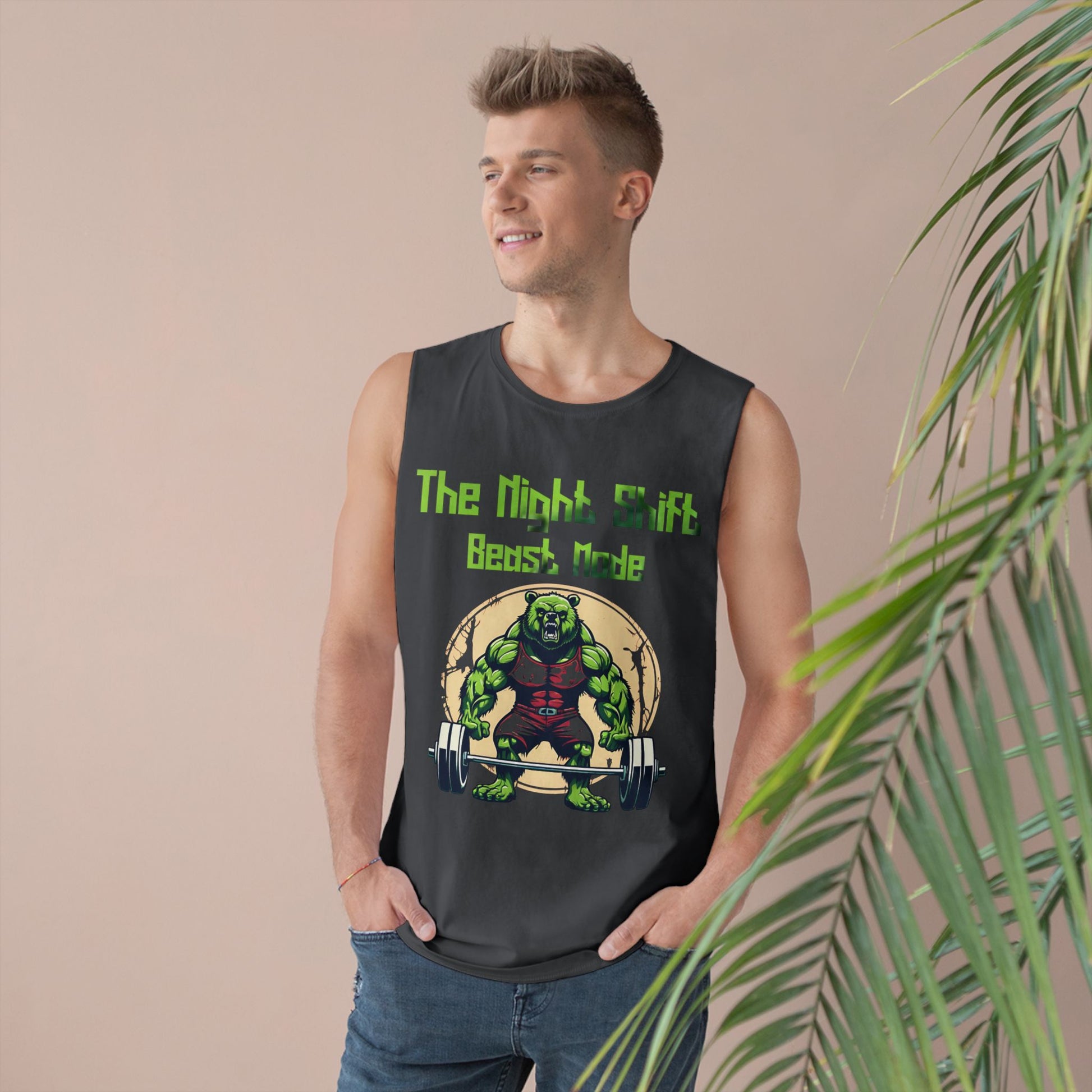 Beast Mode - Grizzly Body Builder - Premium Unisex Barnard Tank Top Printify by The Night Shift Automotive Apparel