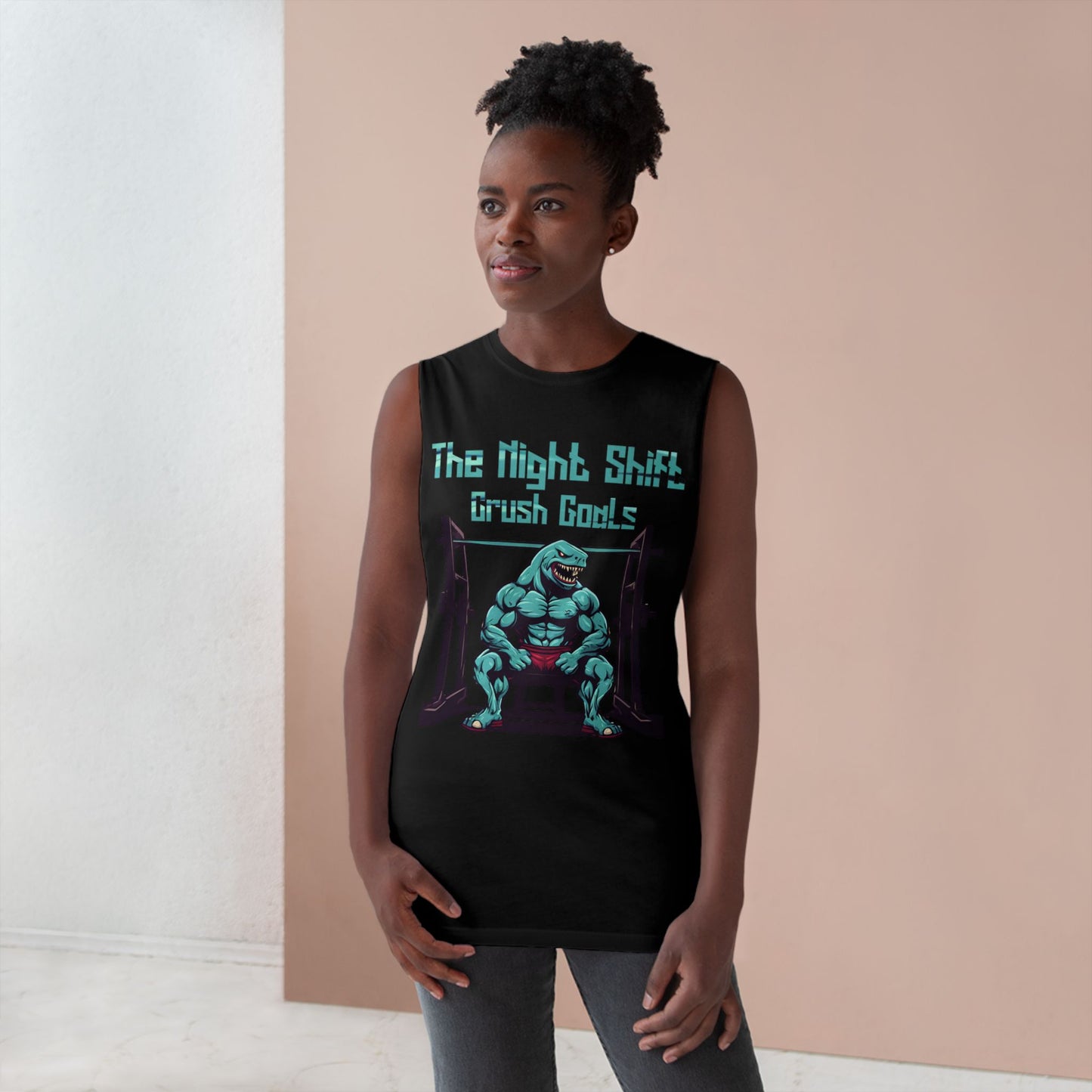 Crush Goals - Shark Body Builder - Premium Unisex Barnard Tank Top Printify by The Night Shift Automotive Apparel