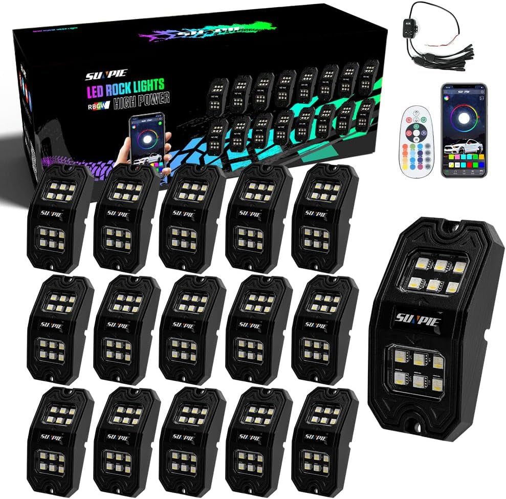 210 Degrees Wide Angle RGBW Rock Lights App/Voice Mode Music Mode 16Pcs The Night Shift Performance Street Gear by The Night Shift Automotive Apparel