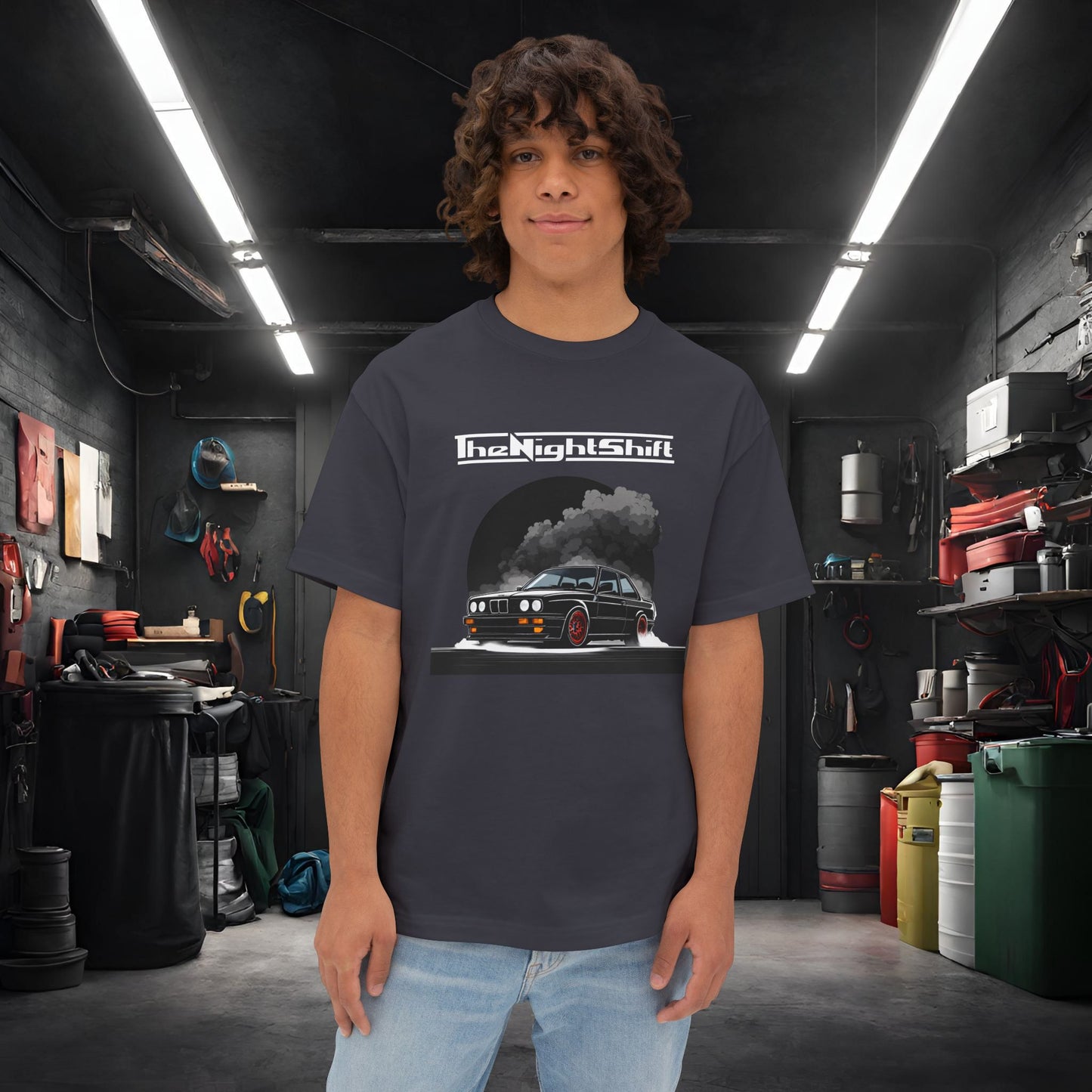 BMW E36-Premium, Ultra Soft, Unisex Oversized Boxy Tee Dark Grey Printify by The Night Shift Automotive Apparel