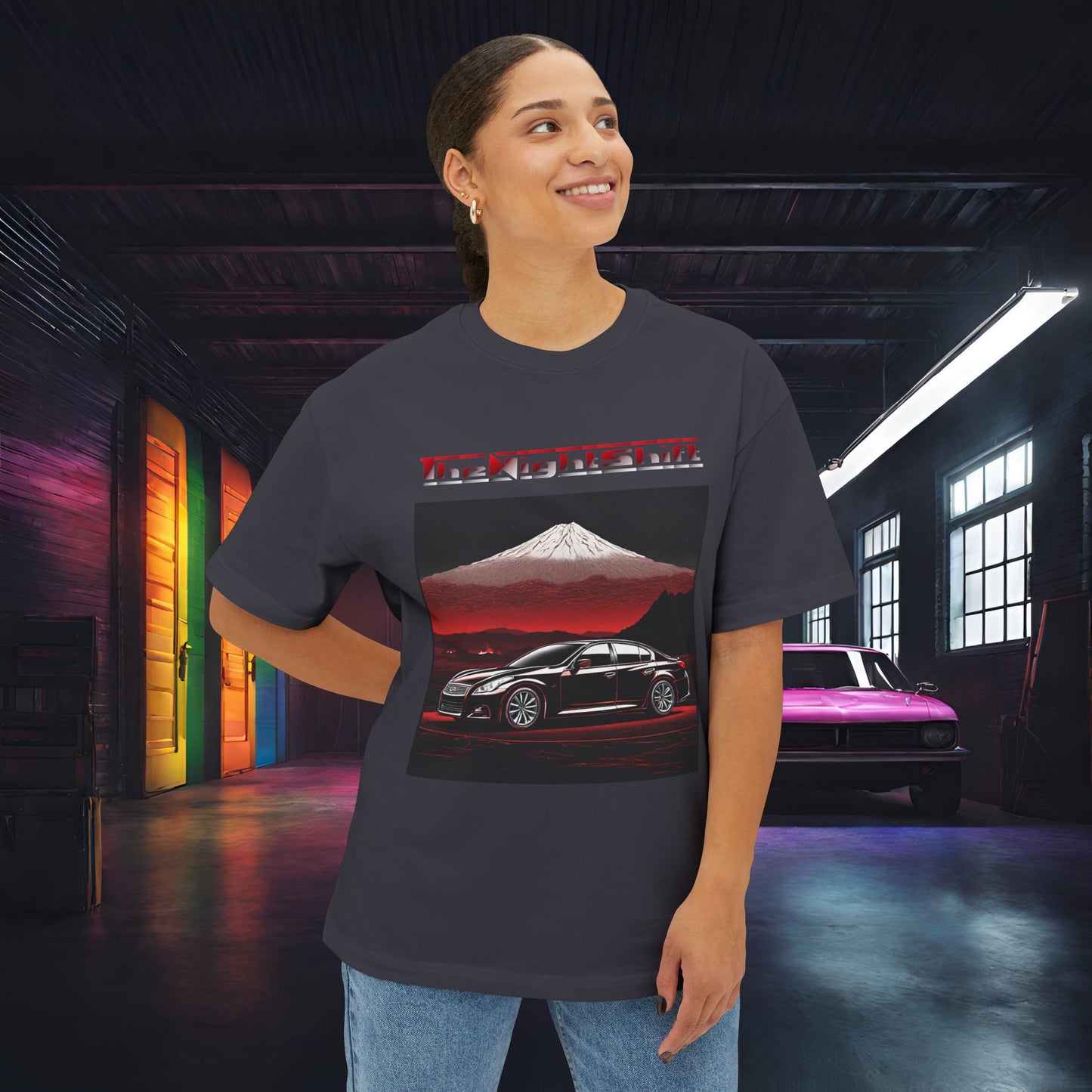Infiniti G37 Sedan Mt Fuji-Premium, Ultra Soft, Unisex Oversized Boxy Tee Printify by The Night Shift Automotive Apparel