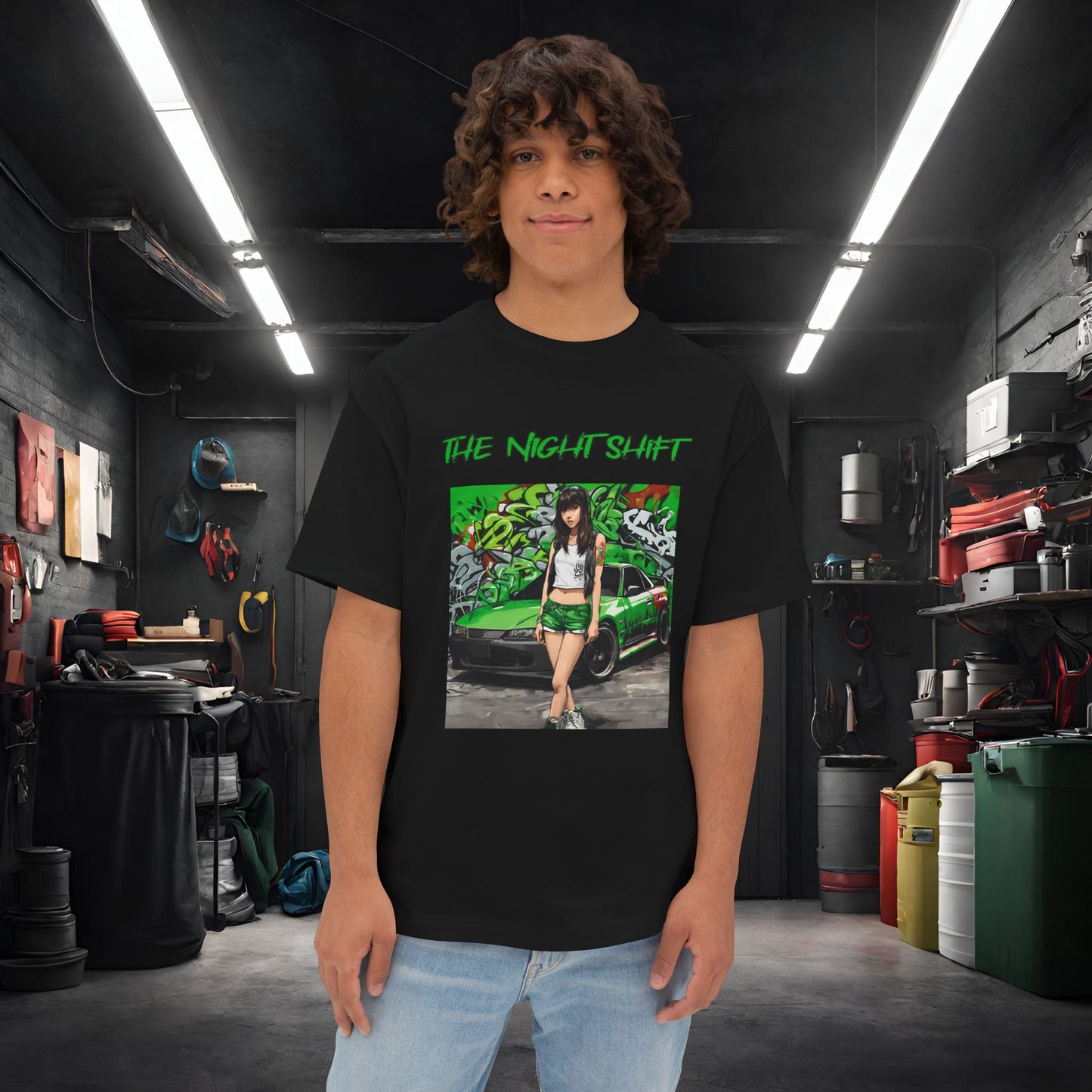 Nissan 240sx Graffiti-Premium, Ultra Soft Unisex Oversized Boxy Tee Black Printify by The Night Shift Automotive Apparel