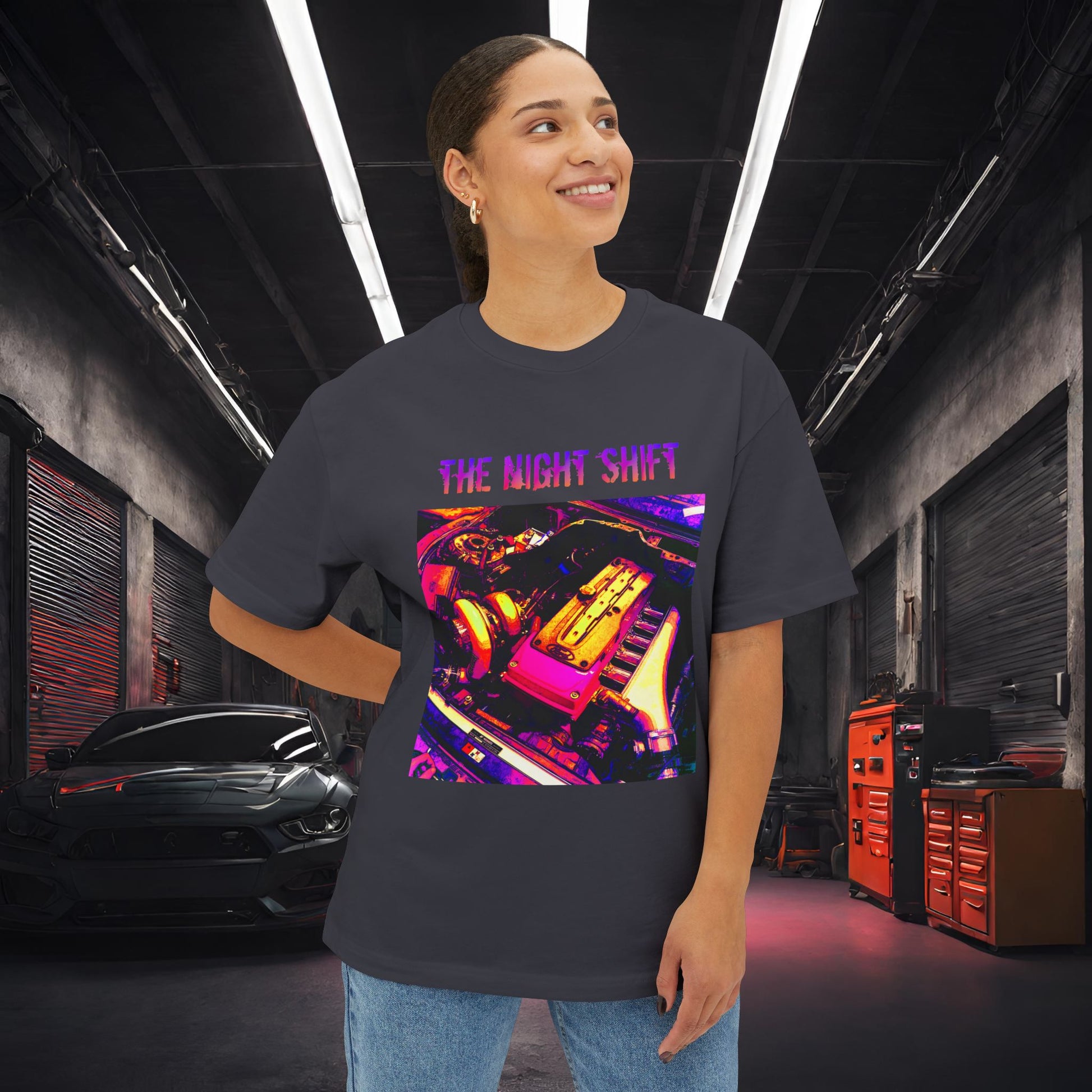 Barra Synthwave--Premium, Ultra Soft Unisex Oversized Boxy Tee Printify by The Night Shift Automotive Apparel