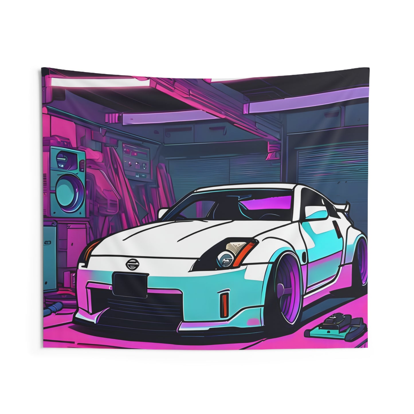 Nissan 350z Indoor Wall Tapestries - Shop Banner 60" × 50" Printify by The Night Shift Automotive Apparel