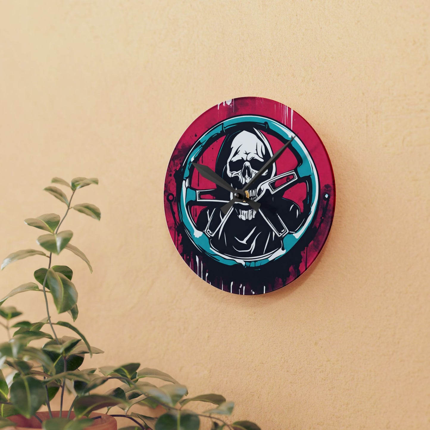Grim Reaper Steering Wheel-Acrylic Wall Clock Printify by The Night Shift Automotive Apparel