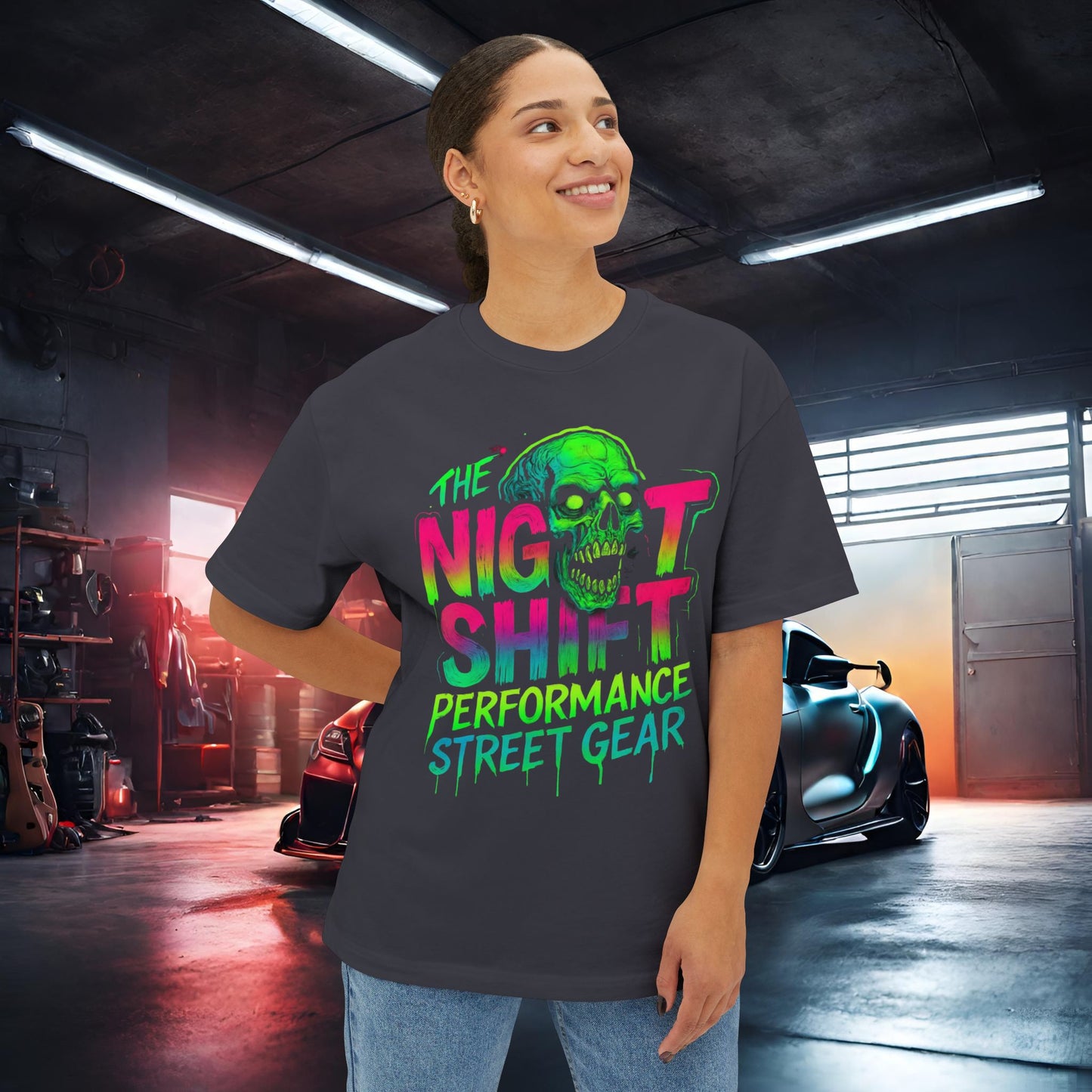 The Night Shift-Premium, Ultra Soft Unisex Oversized Boxy Tee Printify by The Night Shift Automotive Apparel