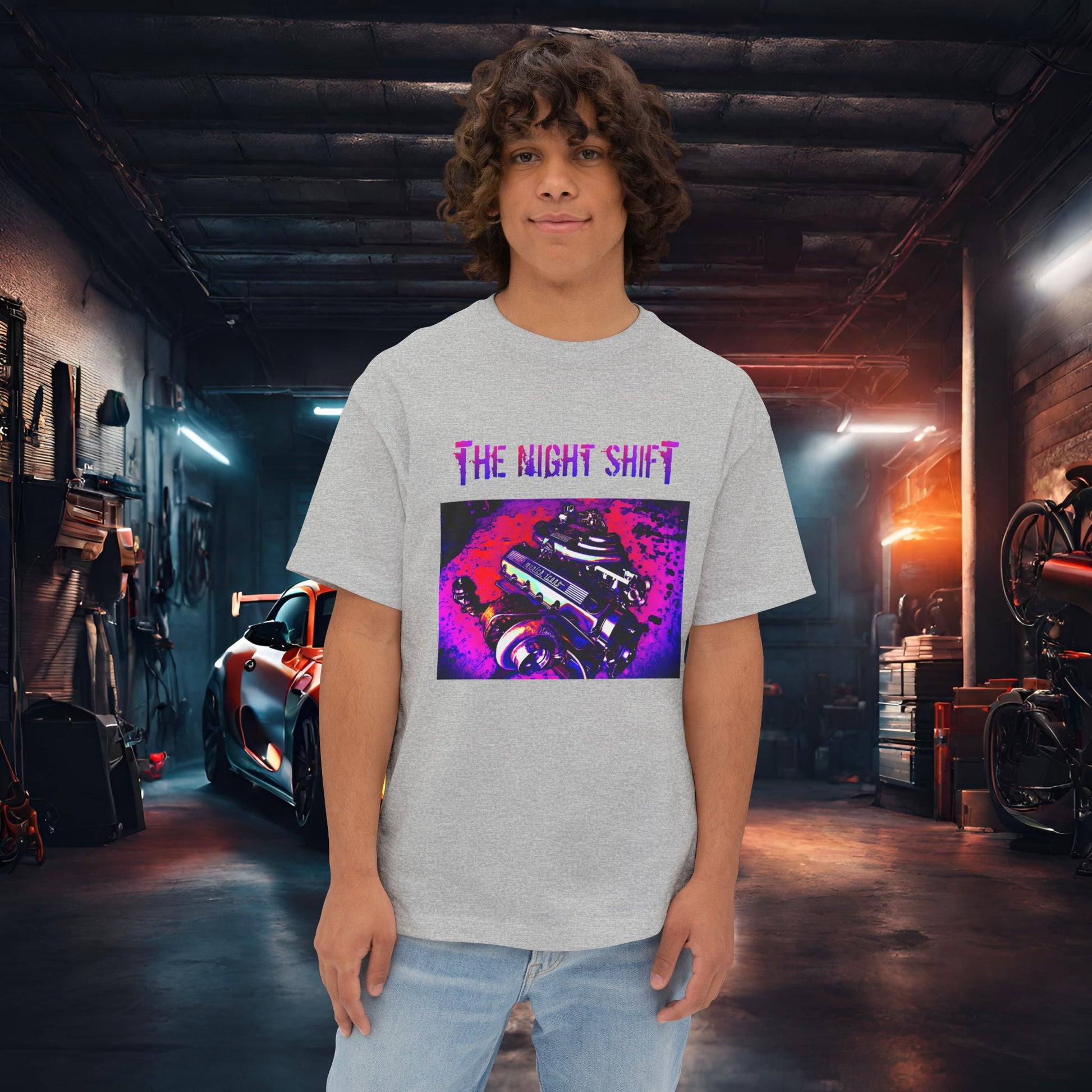 M20B30 Synthwave-Premium, Ultra Soft Unisex Oversized Boxy Tee Athletic Heather Printify by The Night Shift Automotive Apparel