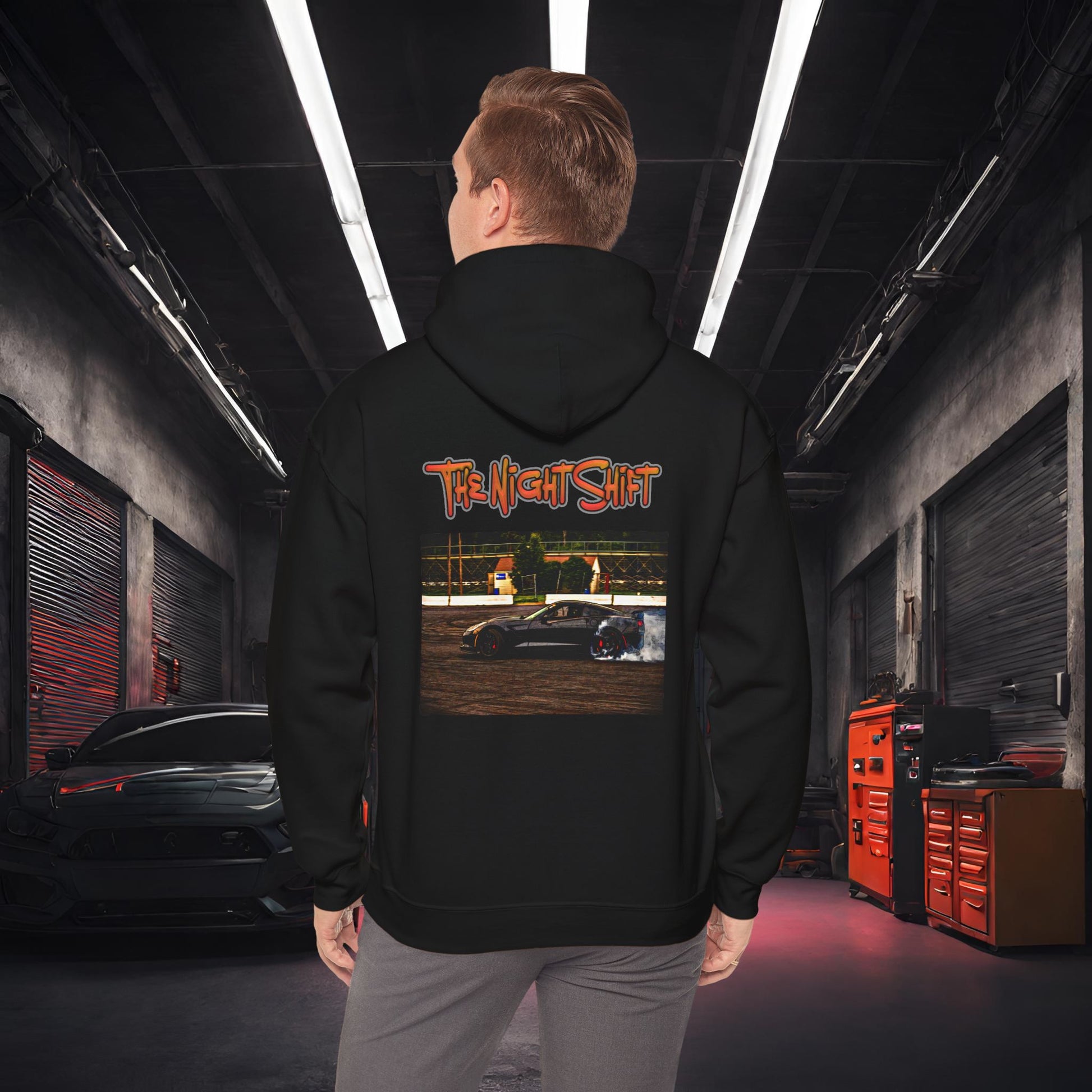 Chevy Corvette C7 Drifting At Lebanon Valley-Ultra Soft, Premium Hoodie Black Printify by The Night Shift Automotive Apparel