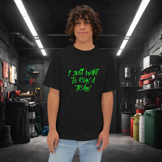 I Just Want To Run A Train-Premium, Ultra SoftUnisex Oversized Boxy Tee Black Printify by The Night Shift Automotive Apparel