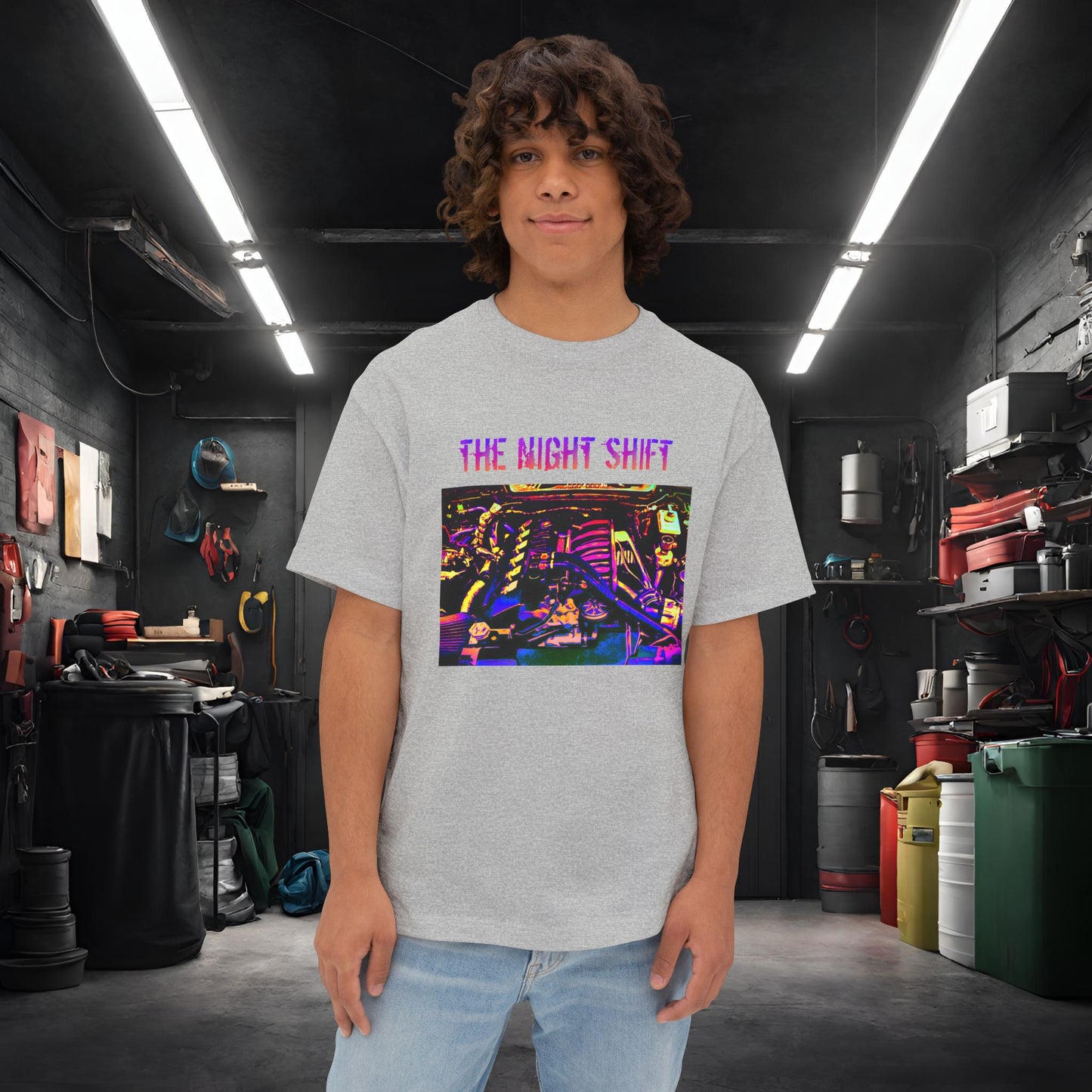 S50B32 Synthwave-Premium, Ultra Soft Unisex Oversized Boxy Tee Athletic Heather Printify by The Night Shift Automotive Apparel