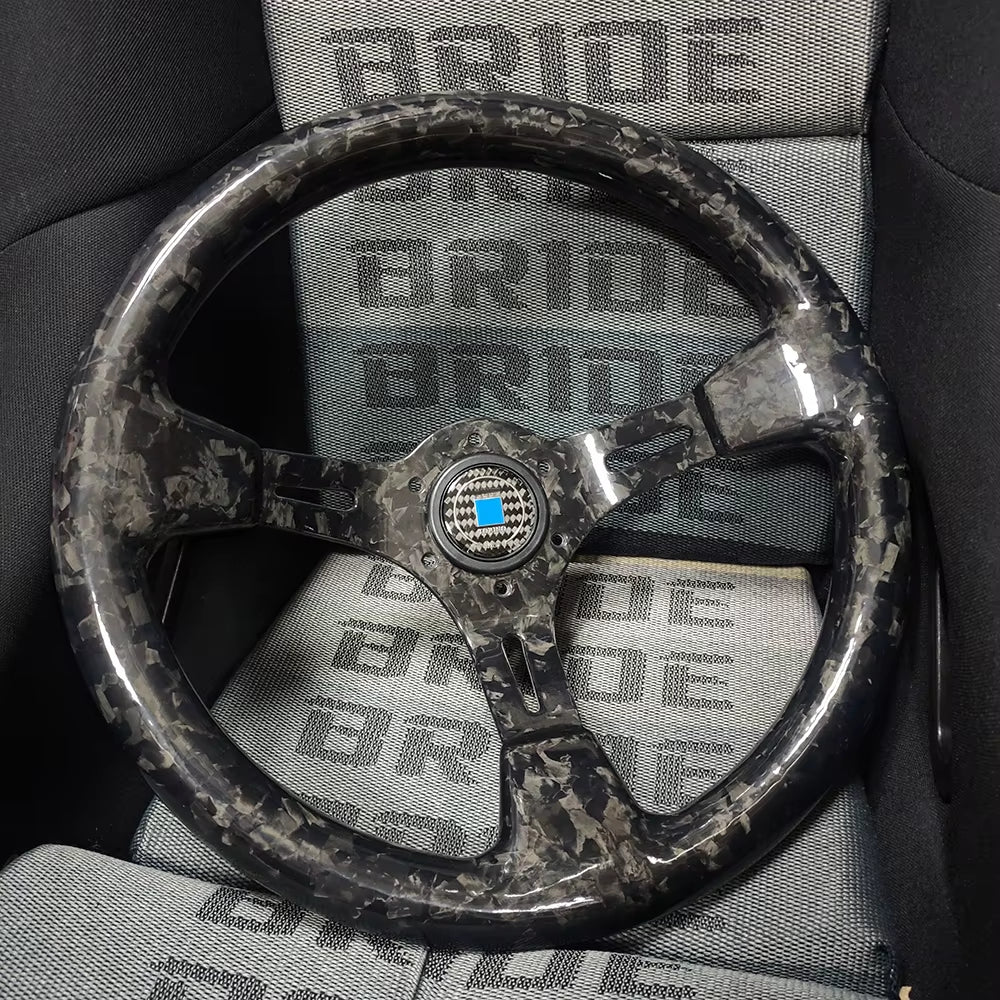 Real Forged Carbon Fiber 340mm Steering Wheel The Night Shift Performance Street Gear by The Night Shift Automotive Apparel