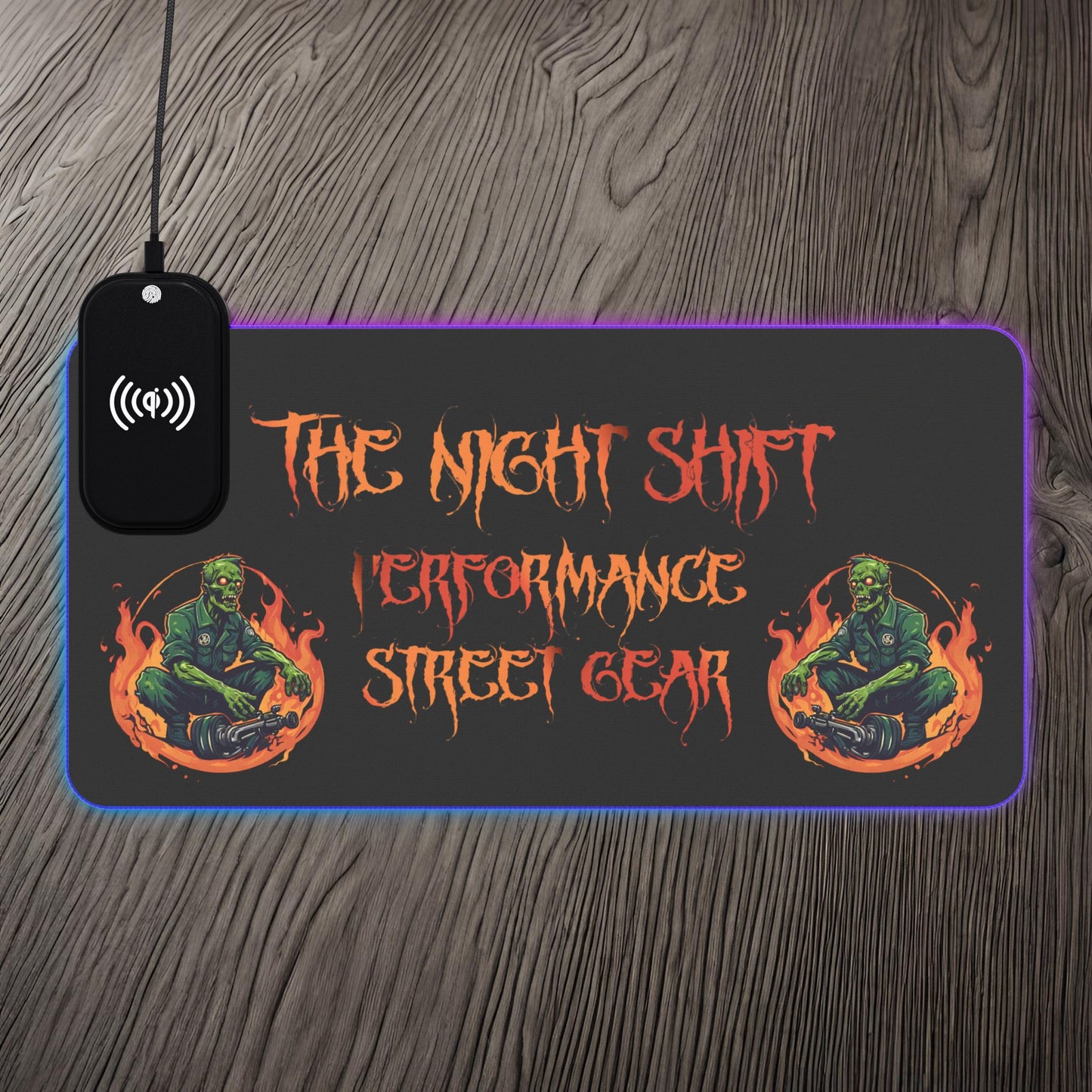 The Night Shift Performance Street Gear Logo-LED Gaming Mouse Pad with Wireless Charging 23.6" × 11.8" Rectangle 15W Printify by The Night Shift Automotive Apparel