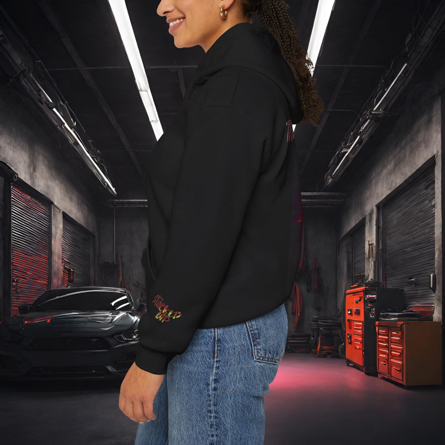 Stacked Up Track Tire Day Synthwave-Premium, Ultra Soft Unisex Hoodie Printify by The Night Shift Automotive Apparel