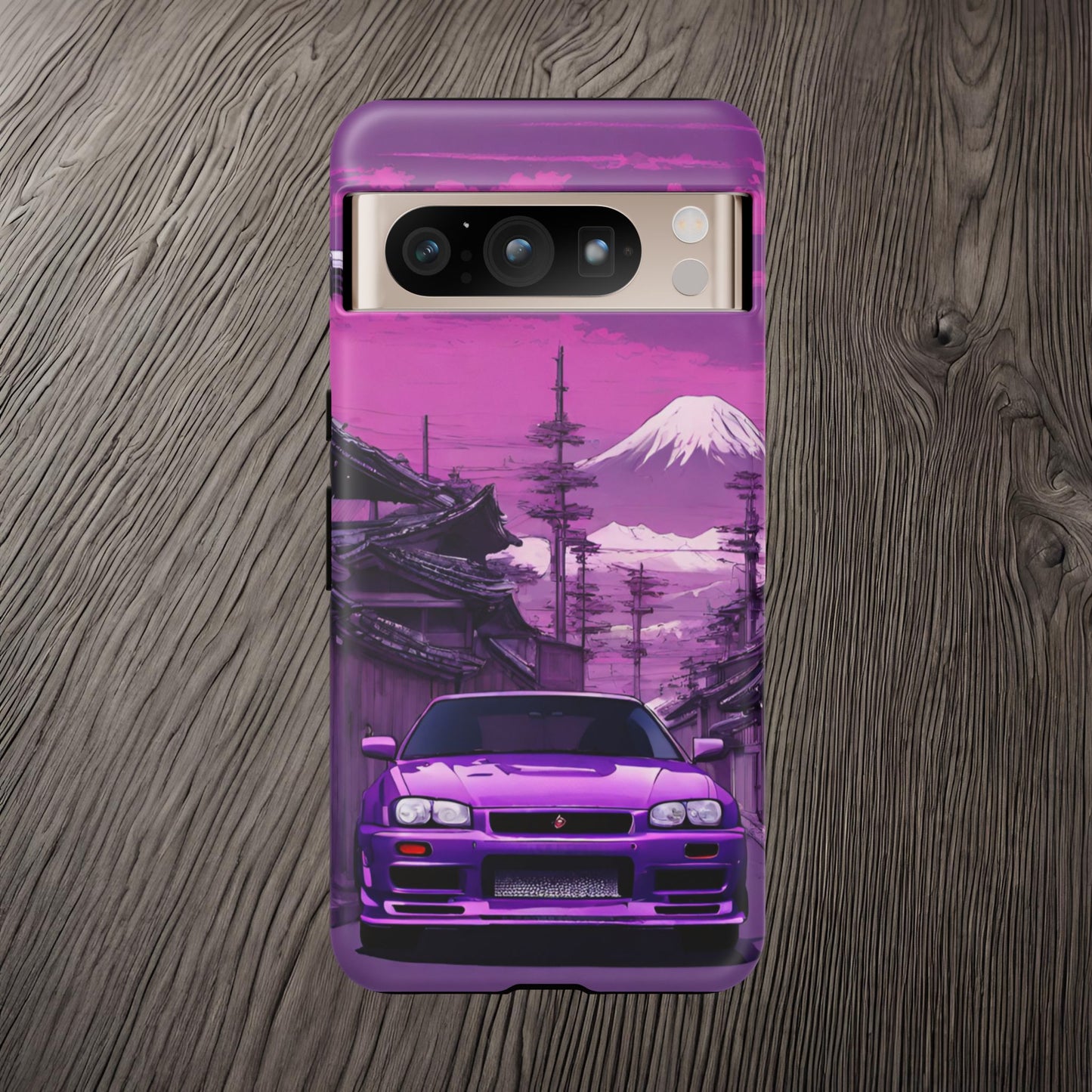 Nissan Skyline R34 Mt Fuji-Dual Layer Ultra Tough Phone Case Google Pixel 8 Pro Matte Printify by The Night Shift Automotive Apparel