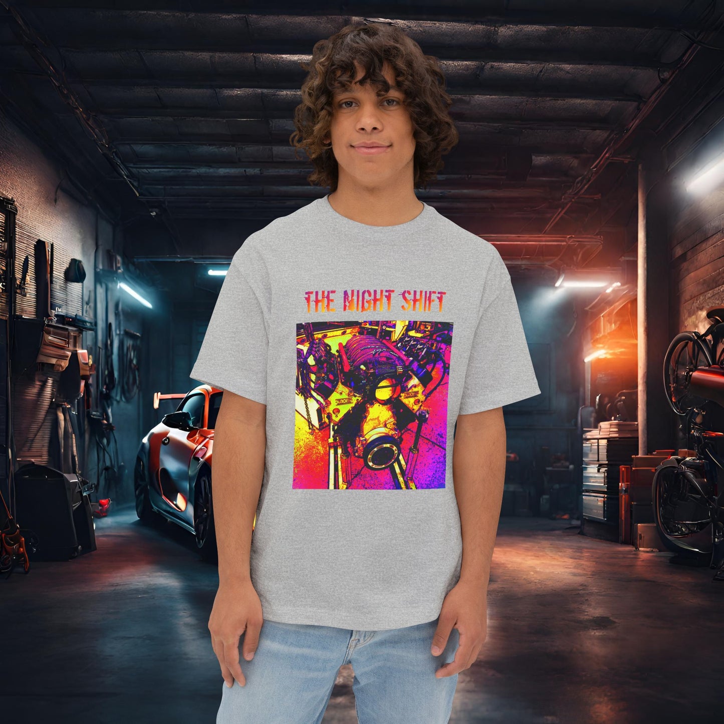 LS-X Synthwave-Premium, Ultra Soft Unisex Oversized Boxy Tee Athletic Heather Printify by The Night Shift Automotive Apparel