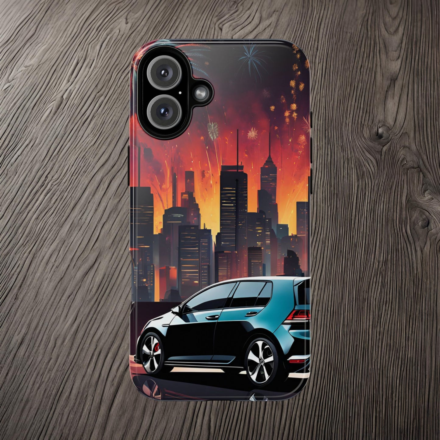 Volkswagon Golf GTI Fireworks-Dual Layer Ultra Tough Phone Case iPhone 16 Plus Glossy Printify by The Night Shift Automotive Apparel