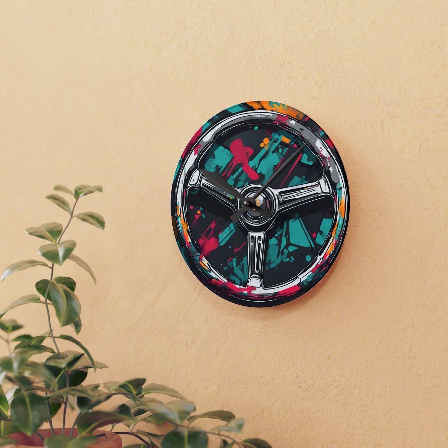 Steering Wheel-Acrylic Wall Clock Printify by The Night Shift Automotive Apparel