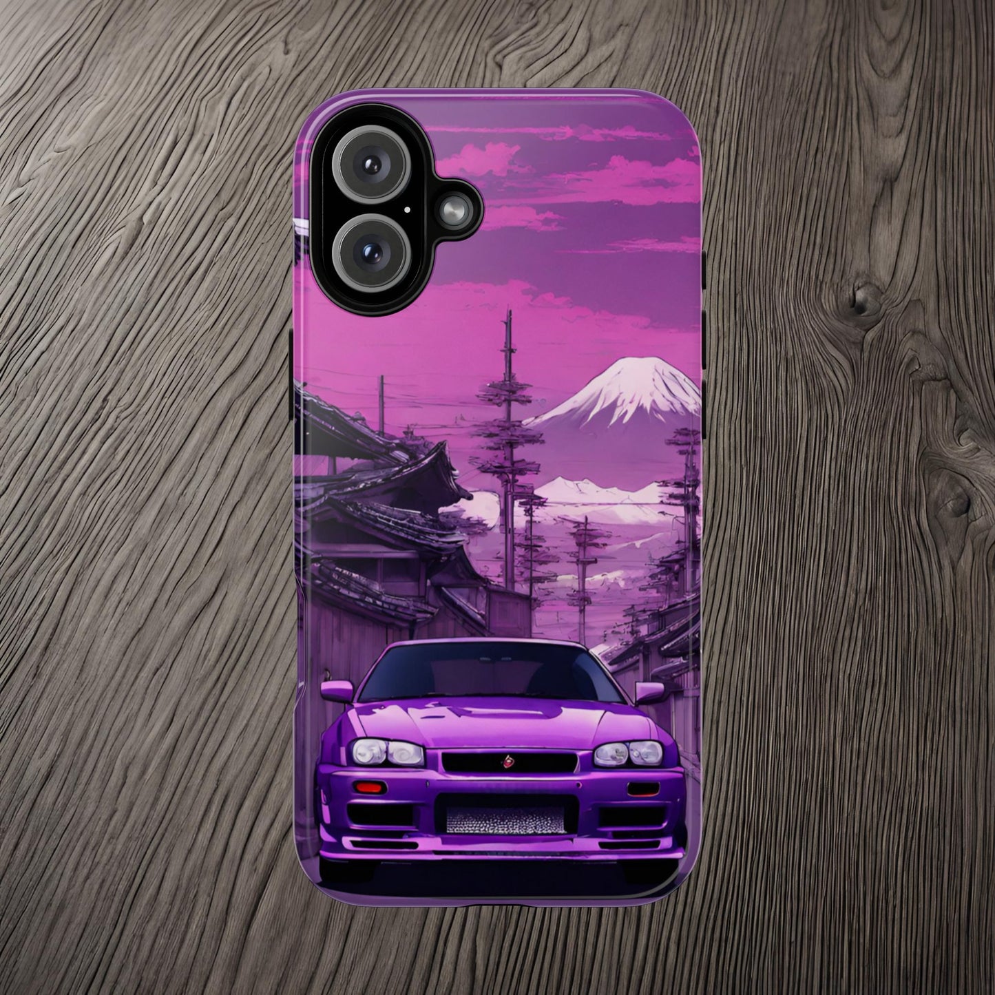 Nissan Skyline R34 Mt Fuji-Dual Layer Ultra Tough Phone Case iPhone 16 Plus Glossy Printify by The Night Shift Automotive Apparel