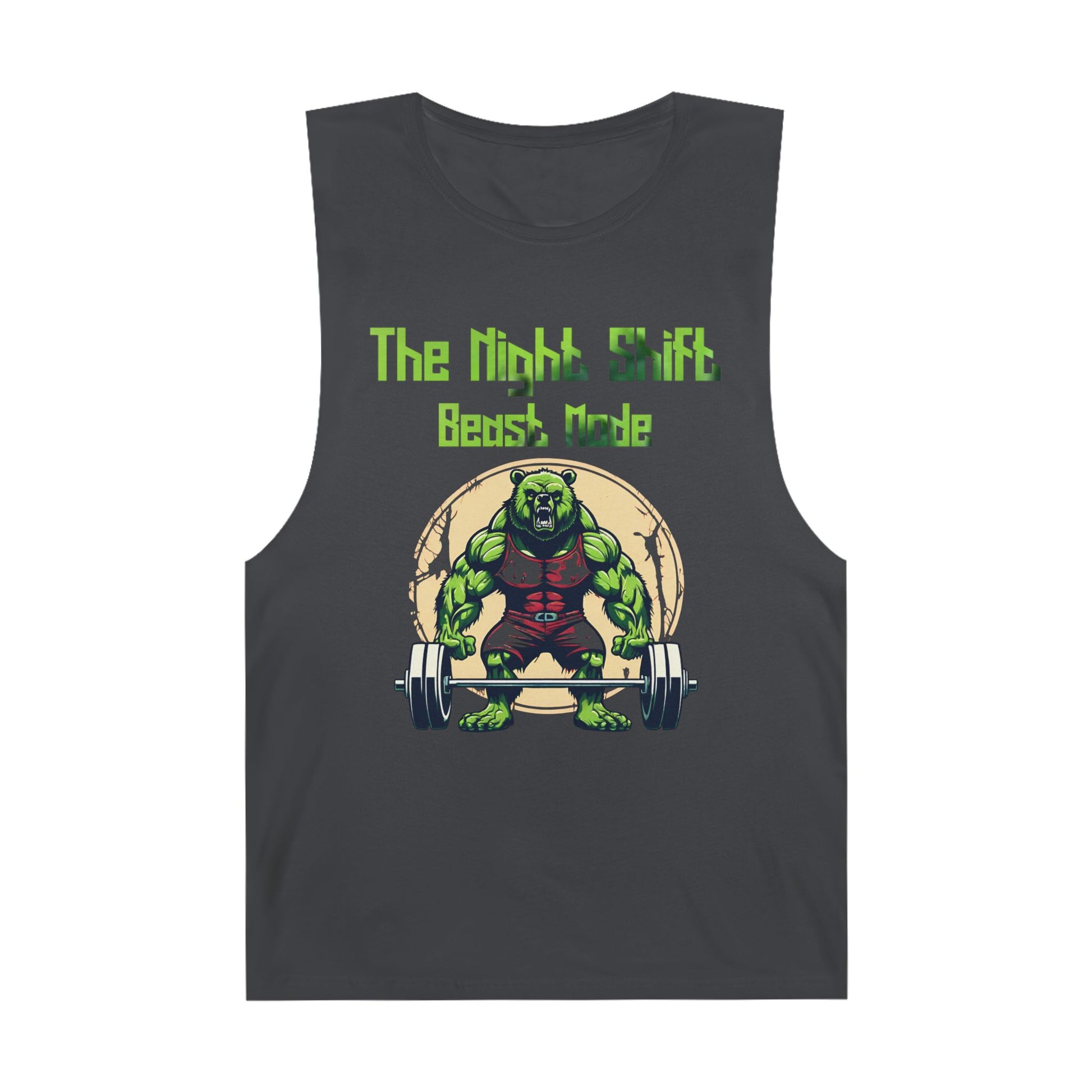 Beast Mode - Grizzly Body Builder - Premium Unisex Barnard Tank Top Coal Printify by The Night Shift Automotive Apparel