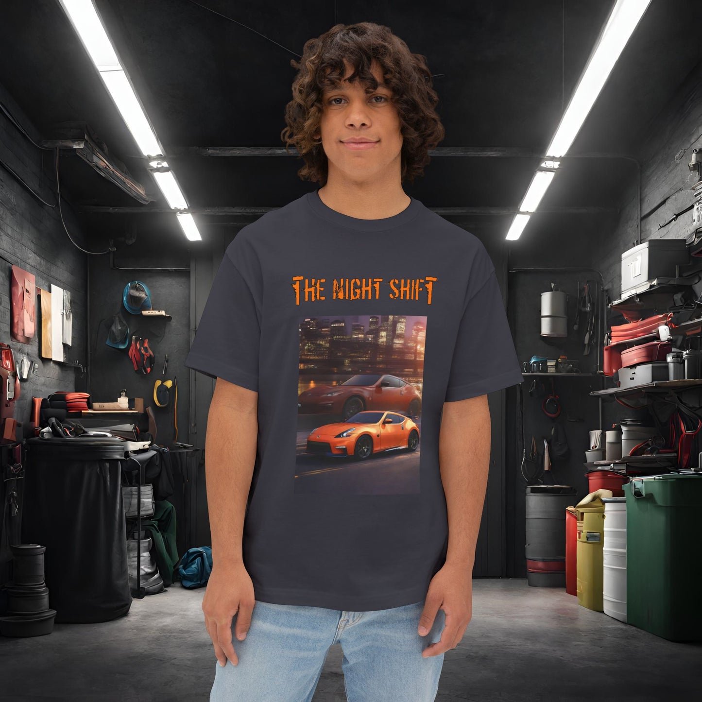 Nissan 370z Nismo Reflection-Premium, Ultra Soft Unisex Oversized Boxy Tee Dark Grey Printify by The Night Shift Automotive Apparel