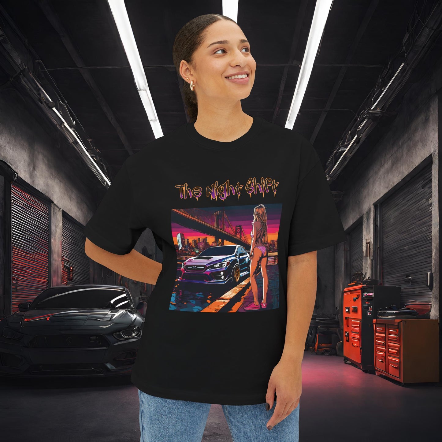 Subaru WRX/STI Beach Boulevard-Premium, Ultra Soft Unisex Oversized Boxy Tee Printify by The Night Shift Automotive Apparel