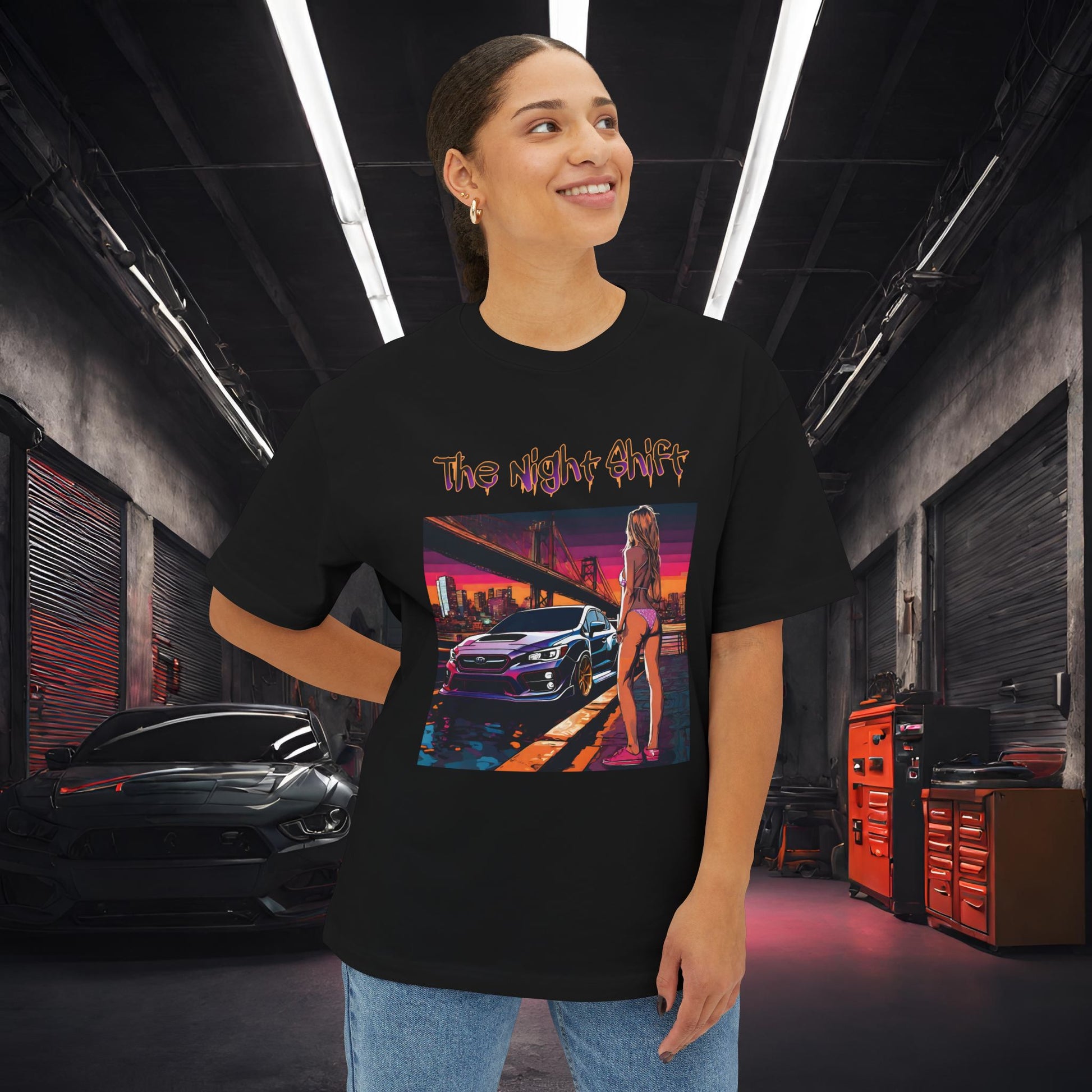 Subaru WRX/STI Beach Boulevard-Premium, Ultra Soft Unisex Oversized Boxy Tee Printify by The Night Shift Automotive Apparel