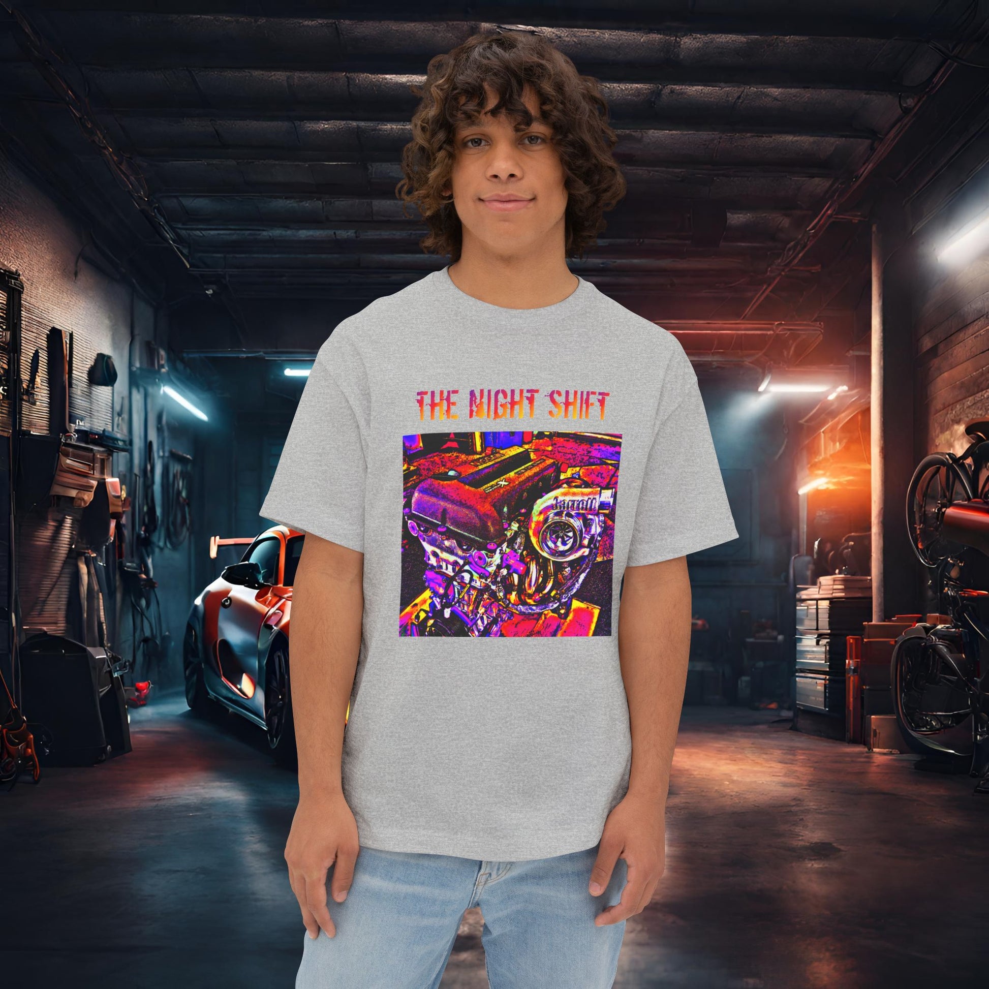 SR20DET Synthwave-Premium, Ultra Soft Unisex Oversized Boxy Tee Athletic Heather Printify by The Night Shift Automotive Apparel