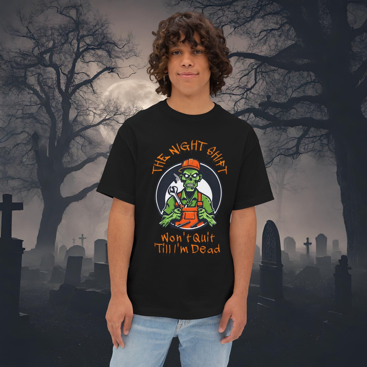 Zombie Mechanic-Premium, Ultra Soft Unisex Oversized Boxy Tee Black Printify by The Night Shift Automotive Apparel