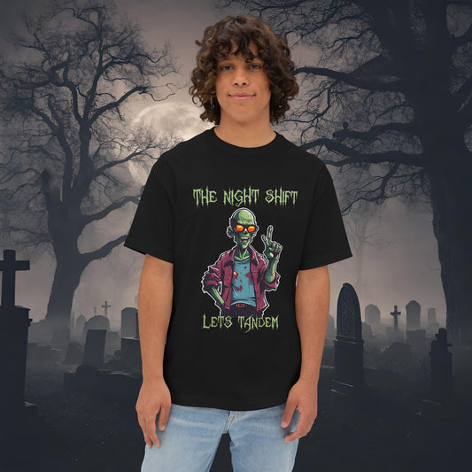 Lets Tandem Drift Zombie- Premium, Ultra Soft Unisex Oversized Boxy Tee Black Printify by The Night Shift Automotive Apparel