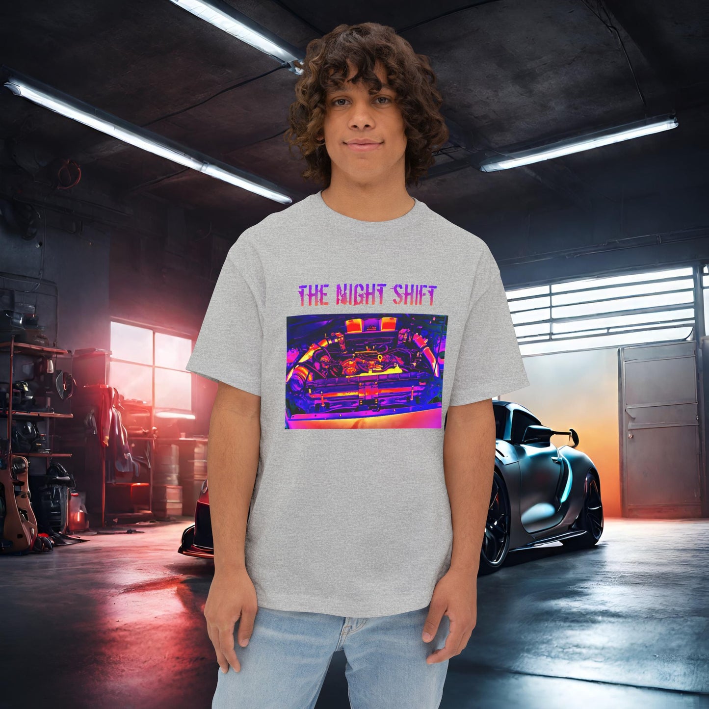 VQ37VHR Single Turbo-Premium, Ultra Soft Synthwave Unisex Oversized Boxy Tee Athletic Heather Printify by The Night Shift Automotive Apparel