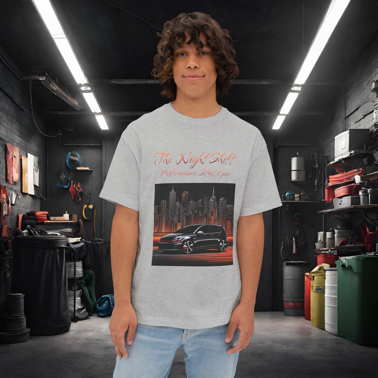 Volkswagen Golf GTI Urban Streets-Premium, Ultra Soft Unisex Oversized Boxy Tee Athletic Heather Printify by The Night Shift Automotive Apparel
