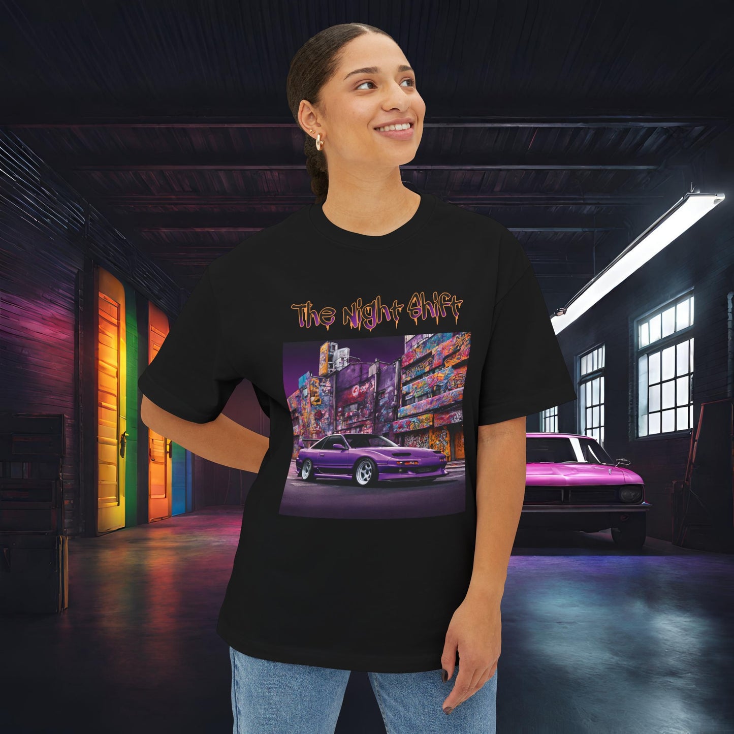 Nissan 180sx Graffiti-Premium Ultra Soft Unisex Oversized Boxy Tee Printify by The Night Shift Automotive Apparel
