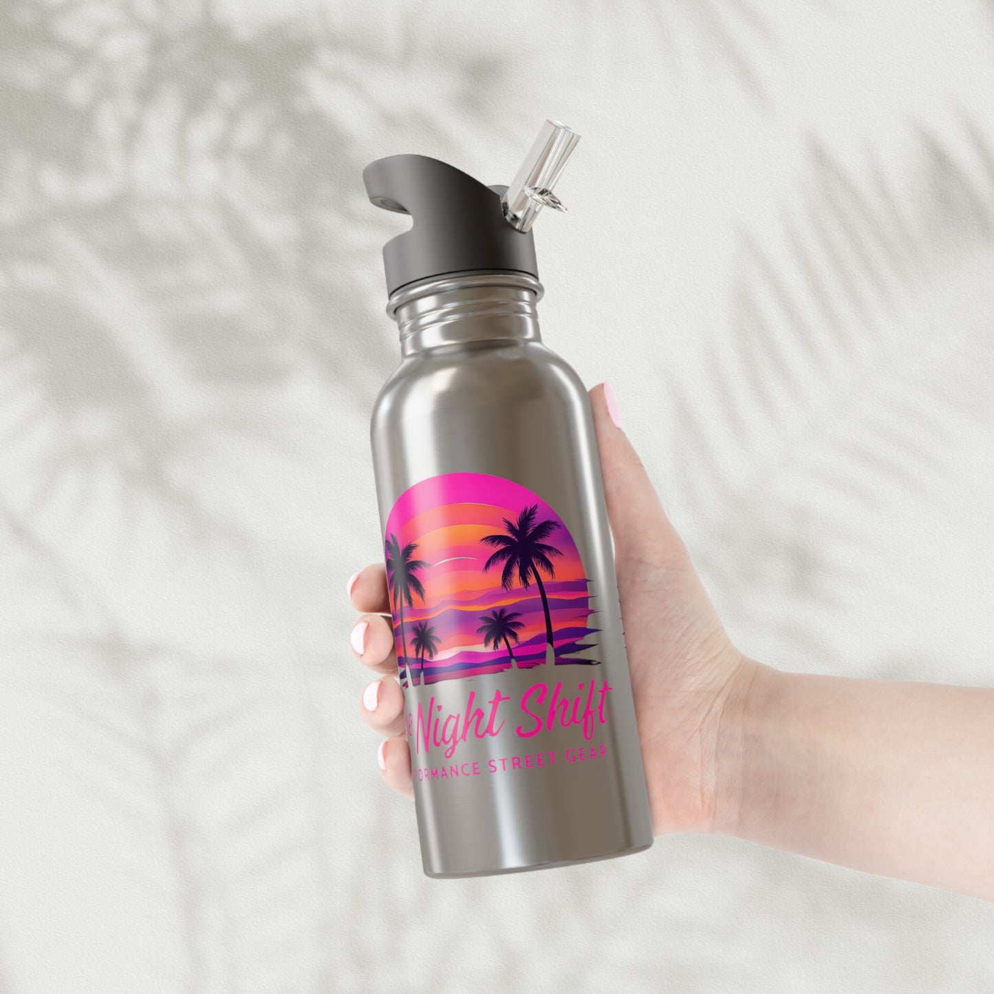 Stainless Steel Water Bottle With Straw, 20oz Printify by The Night Shift Automotive Apparel