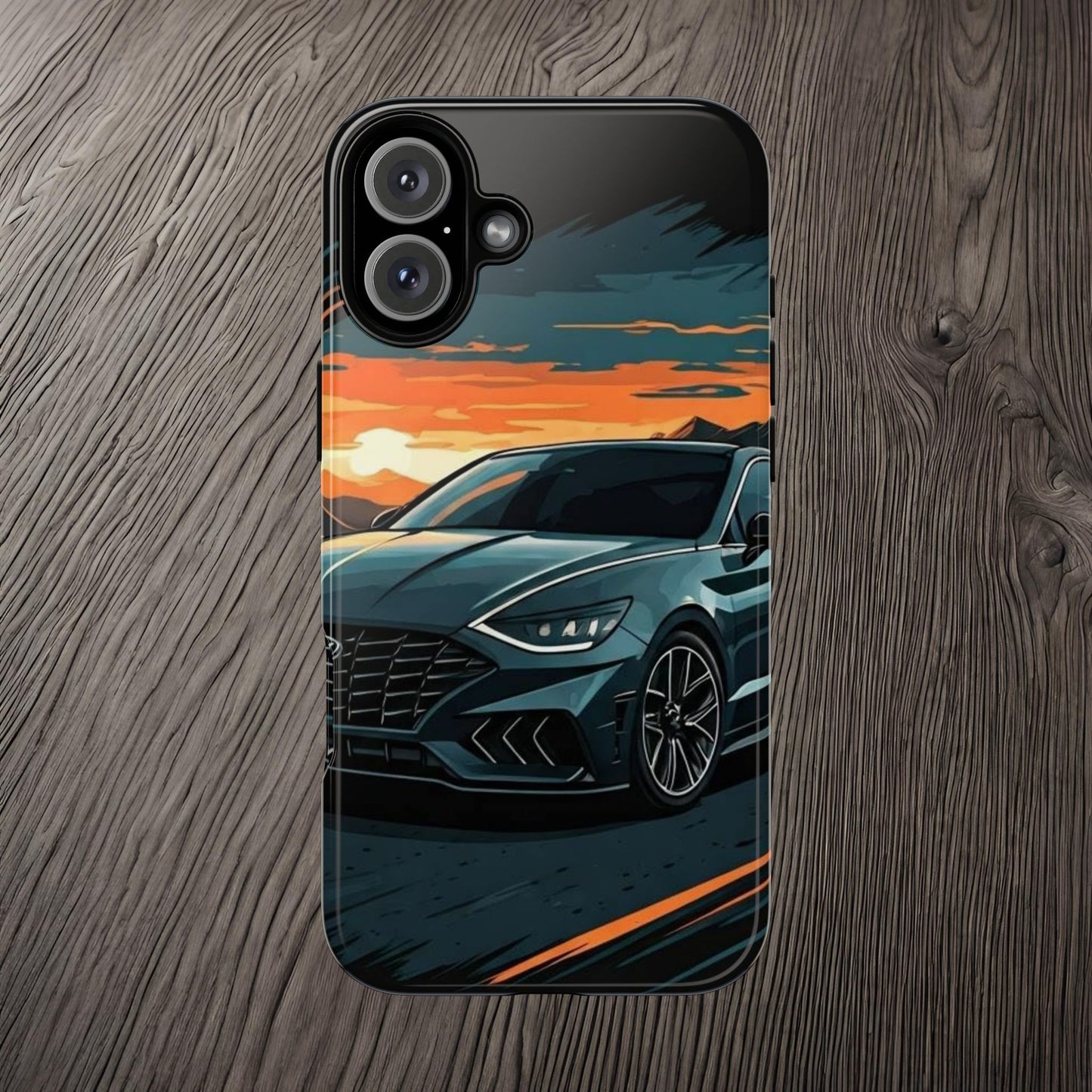 Hyundai Sonata-Sunset Drive-Dual Layer Ultra Tough Phone Case iPhone 16 Plus Glossy Printify by The Night Shift Automotive Apparel