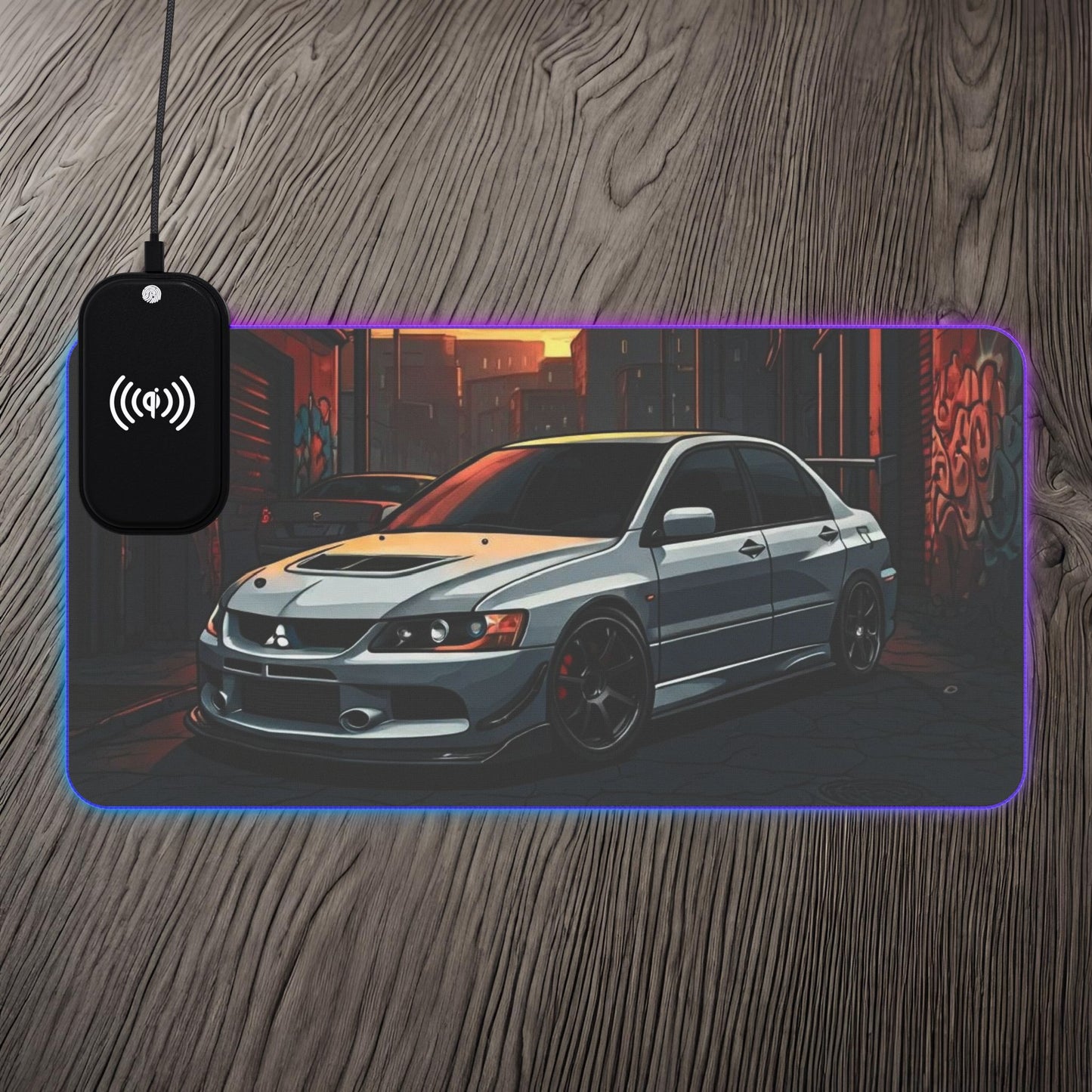 Mitsubishi Lancer Evolution IX Street Life-LED Gaming Mouse Pad with Wireless Charging 23.6" × 11.8" Rectangle 15W Printify by The Night Shift Automotive Apparel