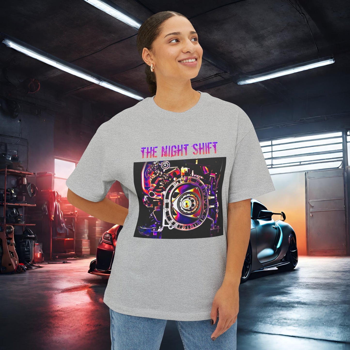 13B-REW Synthwave-Premium, Ultra Soft Unisex Oversized Boxy Tee Printify by The Night Shift Automotive Apparel