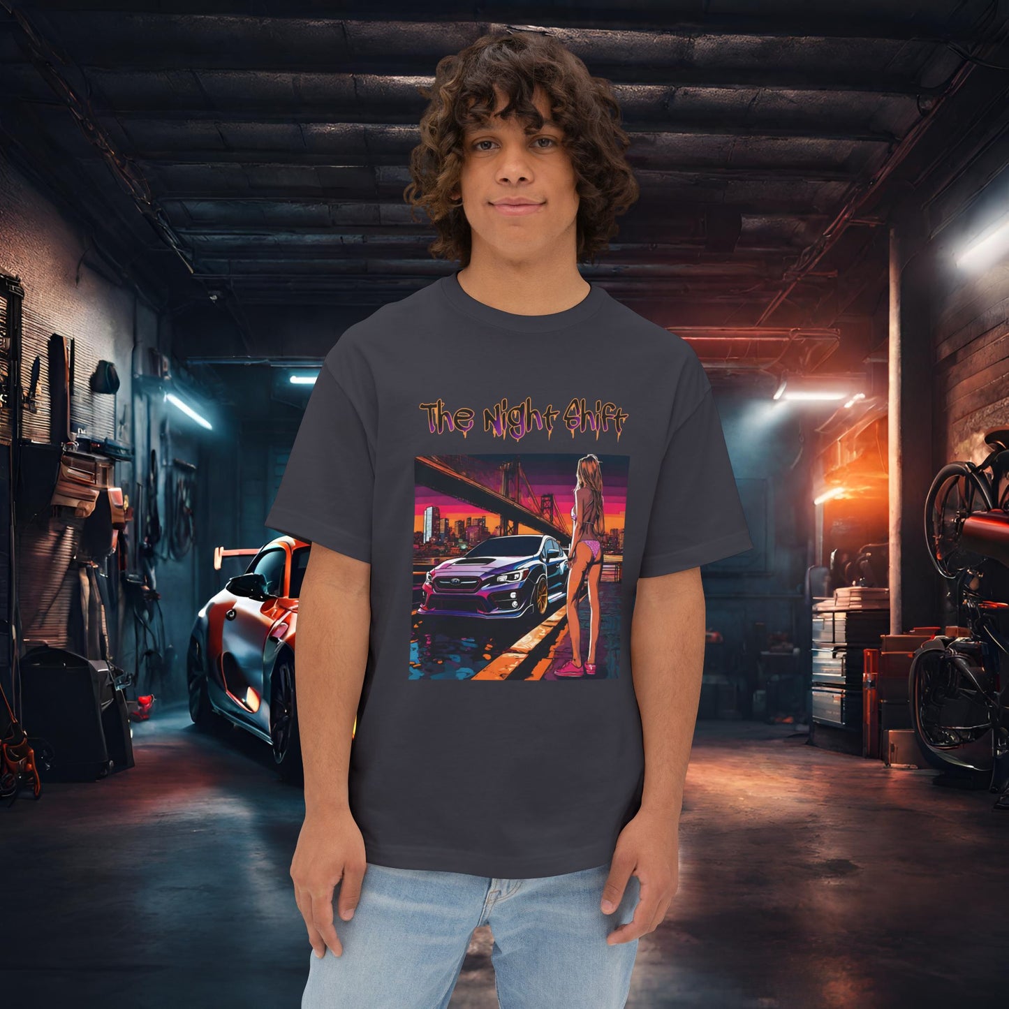 Subaru WRX/STI Beach Boulevard-Premium, Ultra Soft Unisex Oversized Boxy Tee Dark Grey Printify by The Night Shift Automotive Apparel